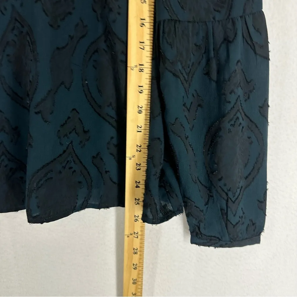 Ann Taylor LOFT Blossom Jacquard Lantern Sleeve Blouse Top Size Medium Deep Teal - Image 4