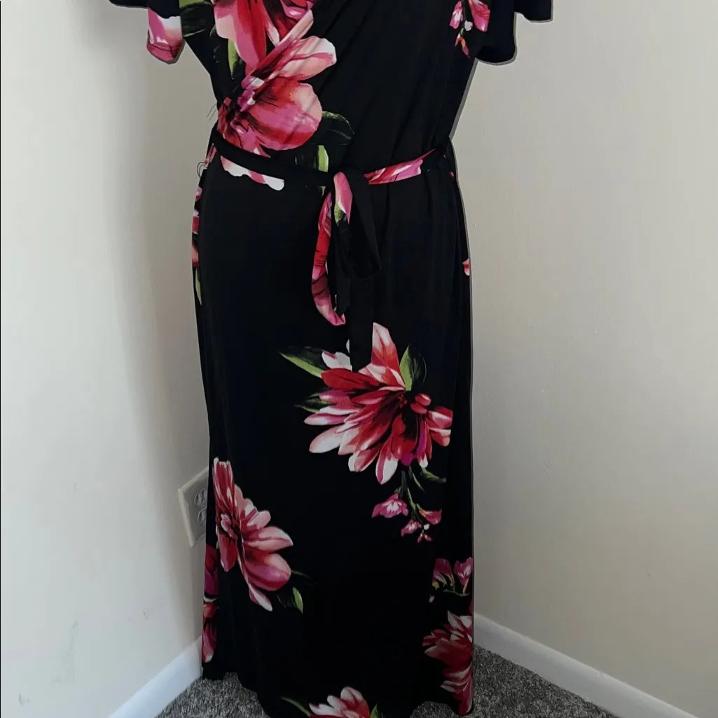 Ashley Stewart Floral Wrap Dress - Black and Pink - Image 4