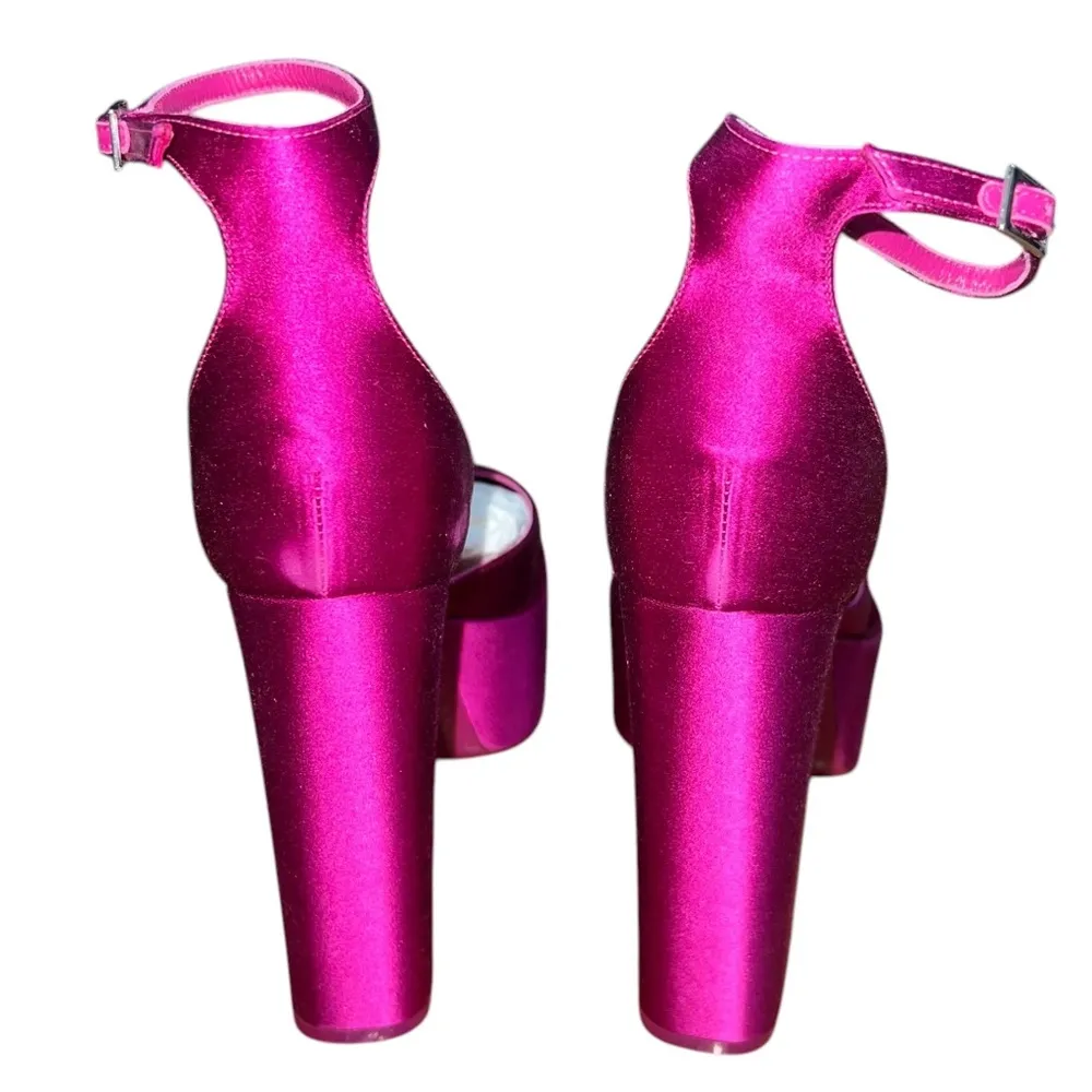 NEW NIB Paris Texas Dalilah Satin Platform Pumps In Fuchsia - Image 7