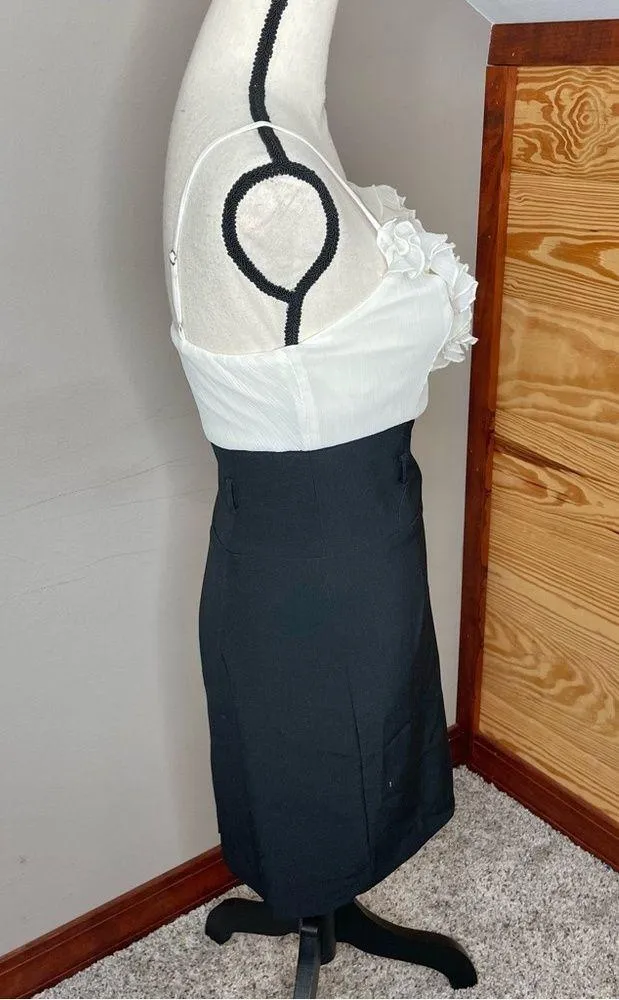 AQUA Black White Spaghetti Strap Ruffle Top Mini Dress Small NWT - Image 2