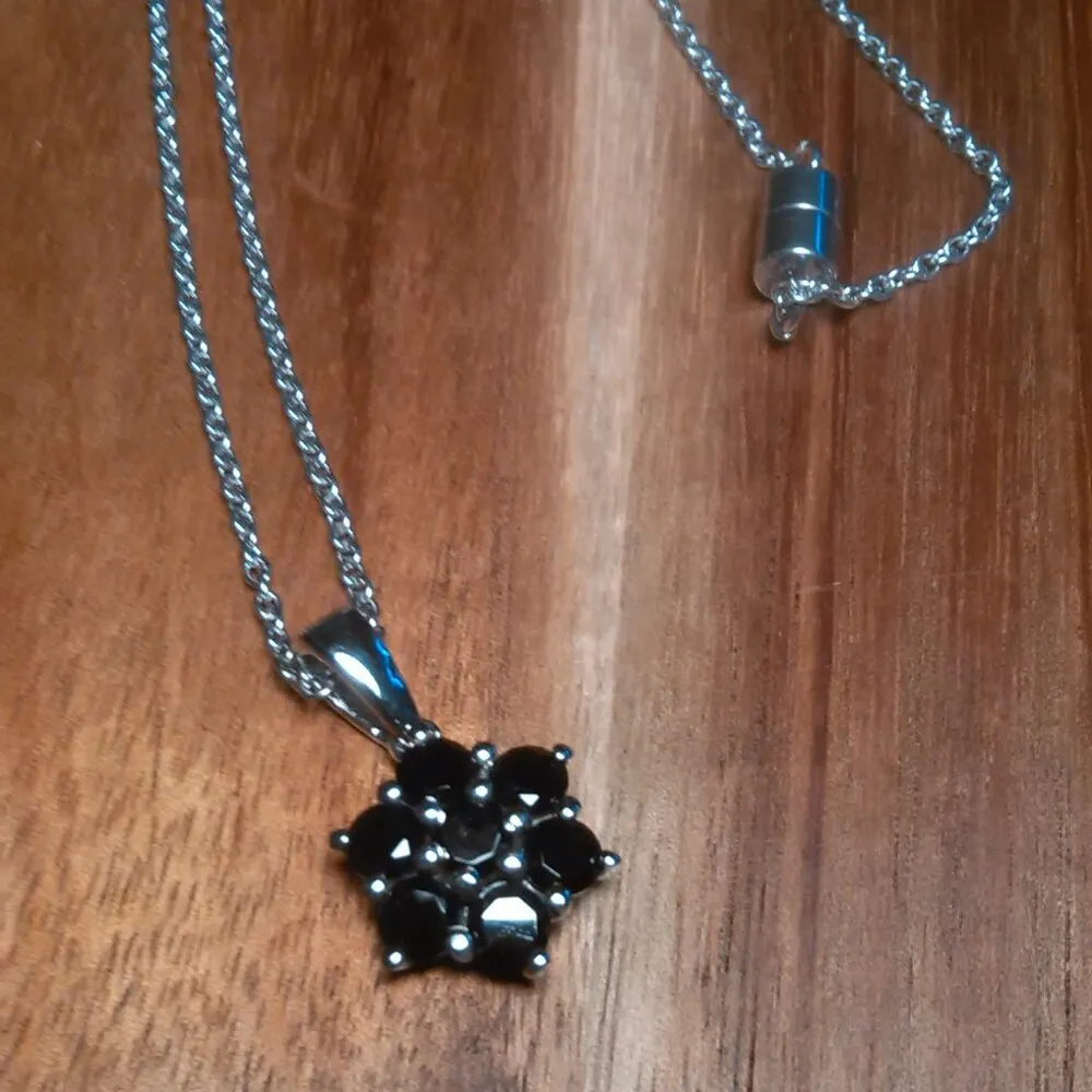 Thai Black Spinel Stainless Steel Pendant Necklace - Image 4