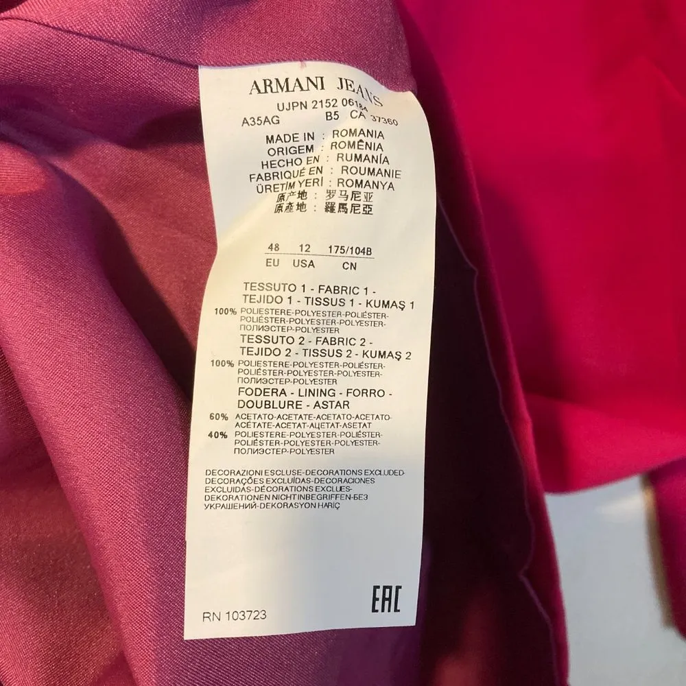 Armani Jeans women’s size 12 US / 48 IT mesh shoulder no stretch fuchsia dress Pink - Image 10
