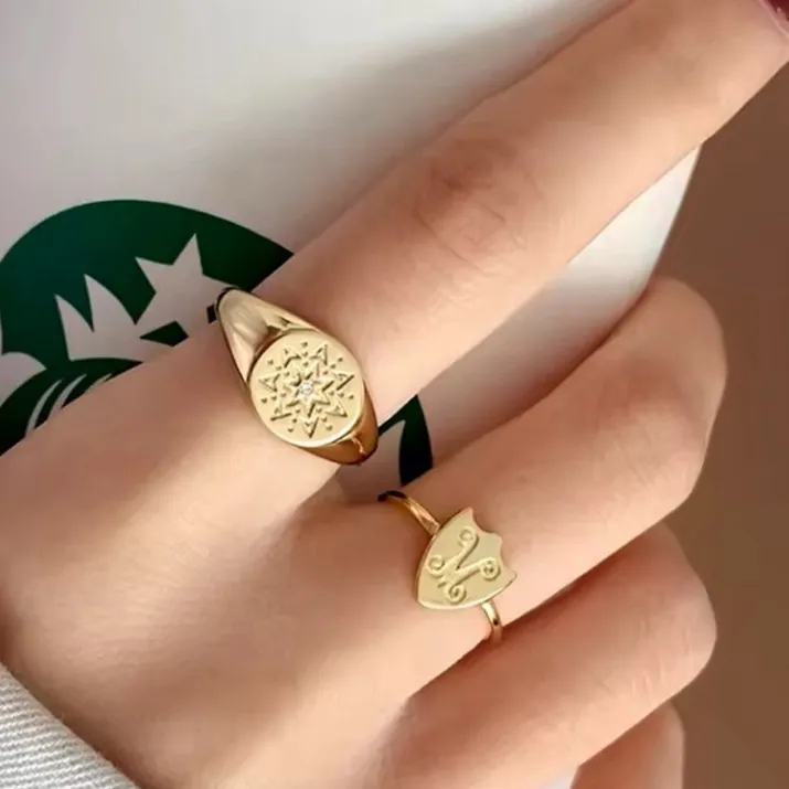 NWT Unisex Yellow Gold Plated Sterling Silver Signet Ring - Image 2