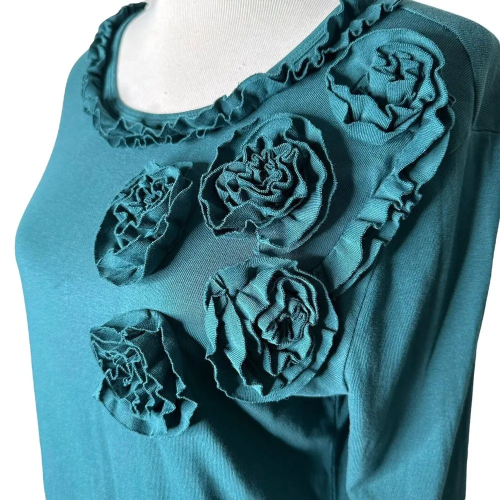 Van Heusen Floral Applique Top Womens L‎ Green Ruffle Feminine Romantic Blouse - Image 7