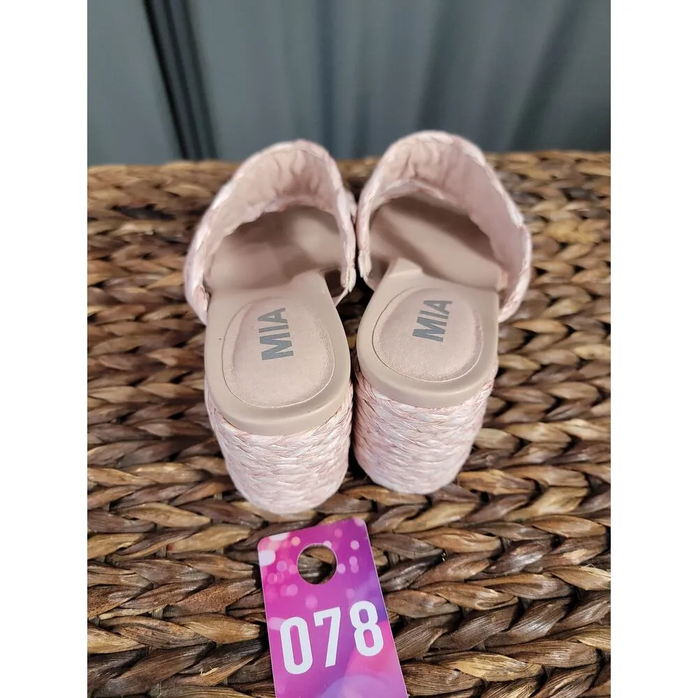 MIA Women's 7 M Pink Raffia Braided Straps Block Heel Open Toe Slide Sandals - Image 3