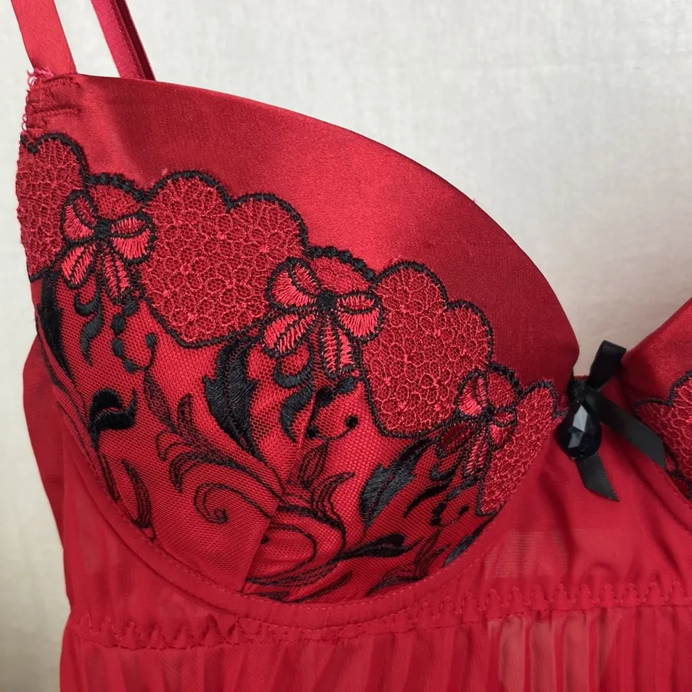 Cinema Etoile Red & Black Pleated Underwire Contour Cup Sleep Dress L Size L - Image 3