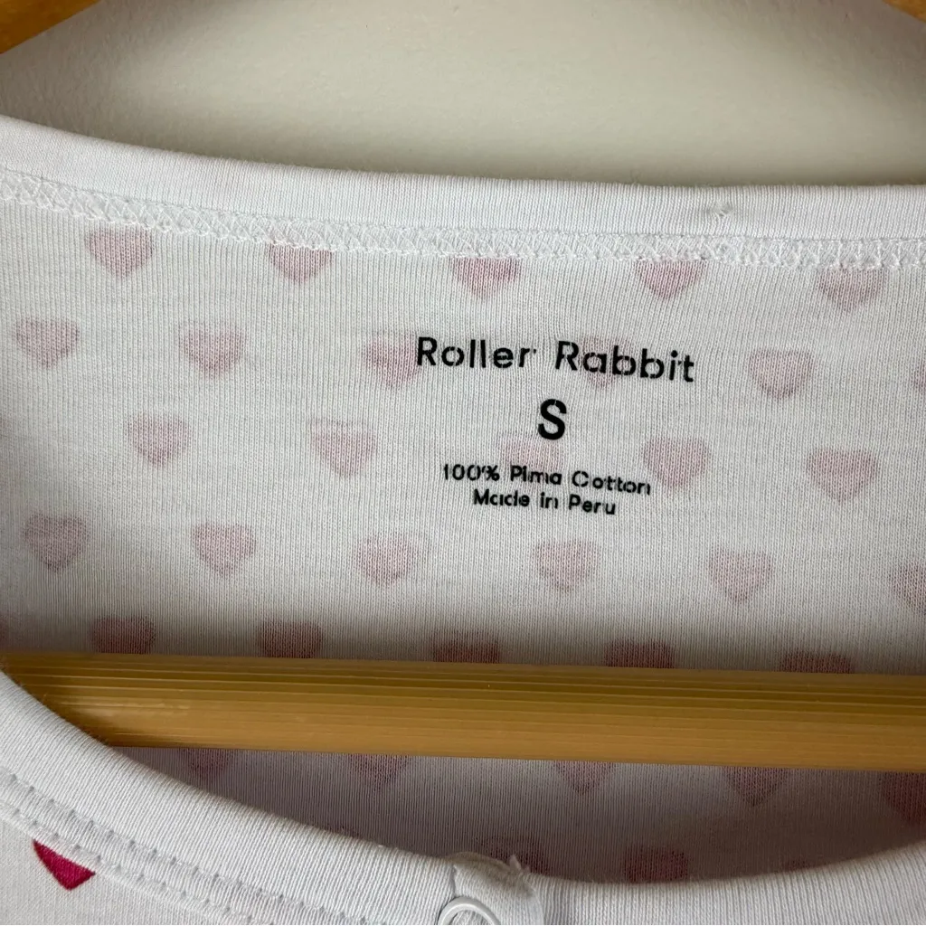Roller Rabbit Hearts Pajama Top Long Sleeve Women's Size Small Pima Cotton Peru - Image 3