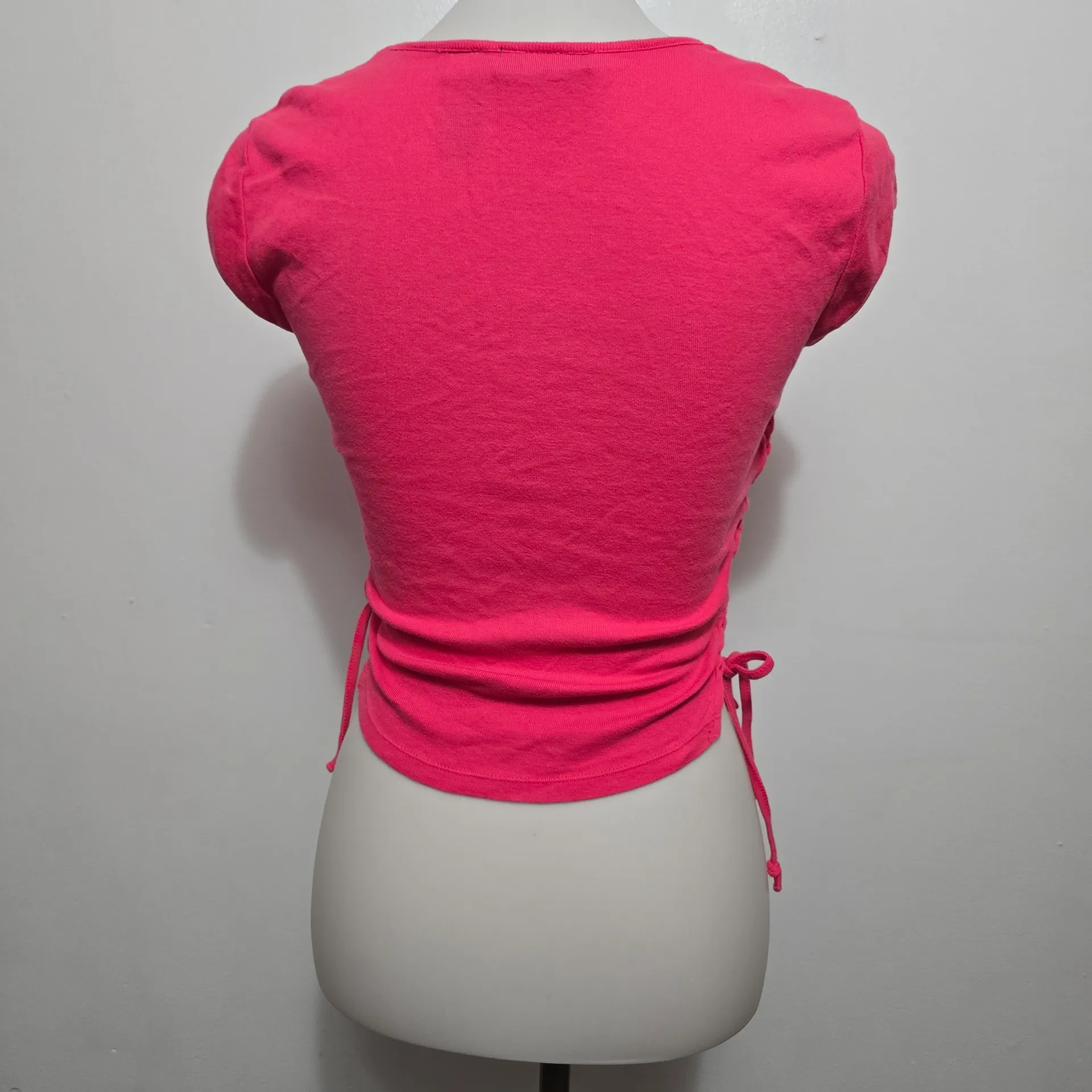 DKNY Jeans Y2K Crop Top - Size Small  Cotton Lace-Up Sides Beach Surfer Tropical - Image 5