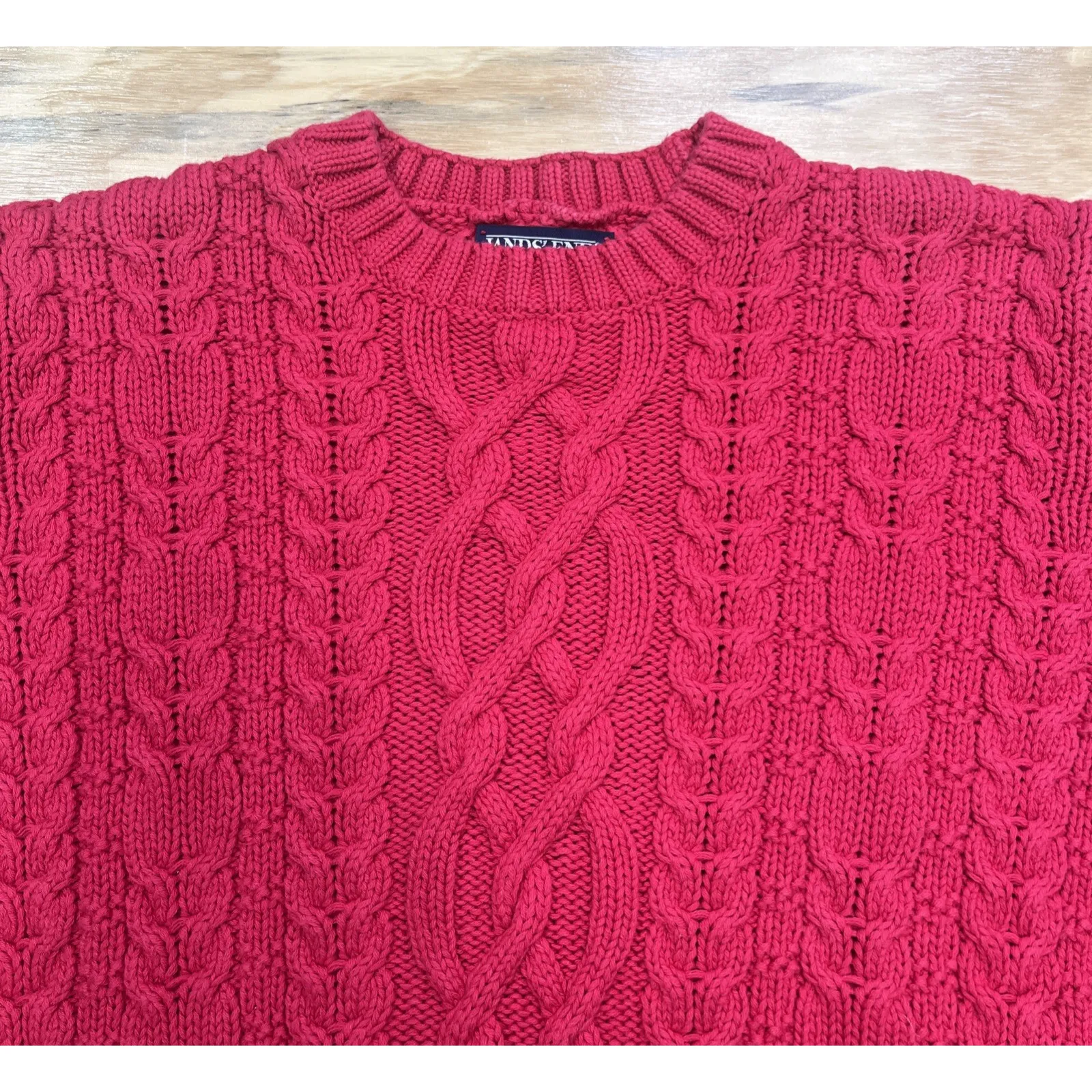 Vintage Lands' End Cable Knit Sweater Womens M 10-12 Red Fisherman Classic USA - Image 5