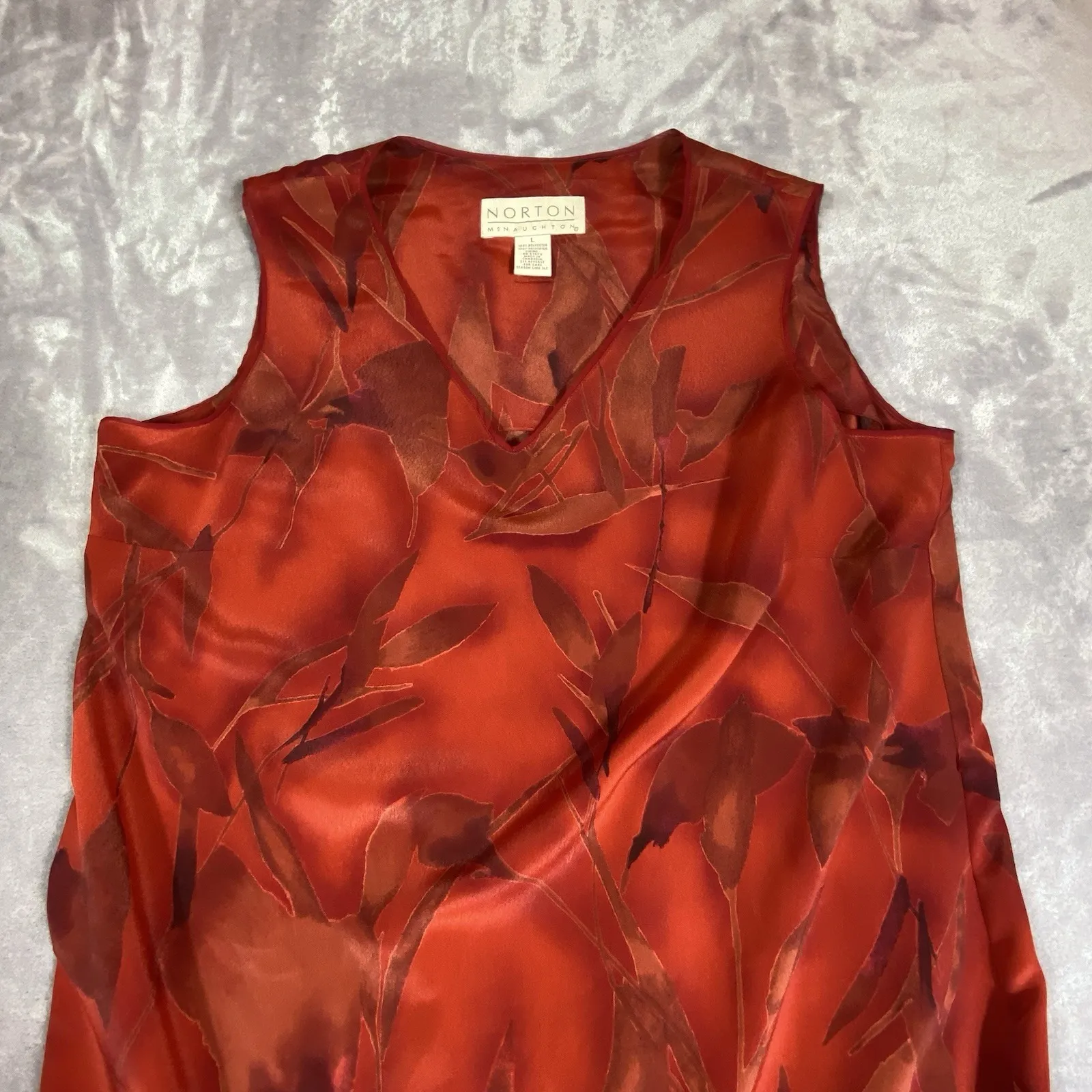 VTG Norton McNaughton Large Maxi Dress  90s Y2K Floral V-Neck Red Tropical Flowy - Image 5