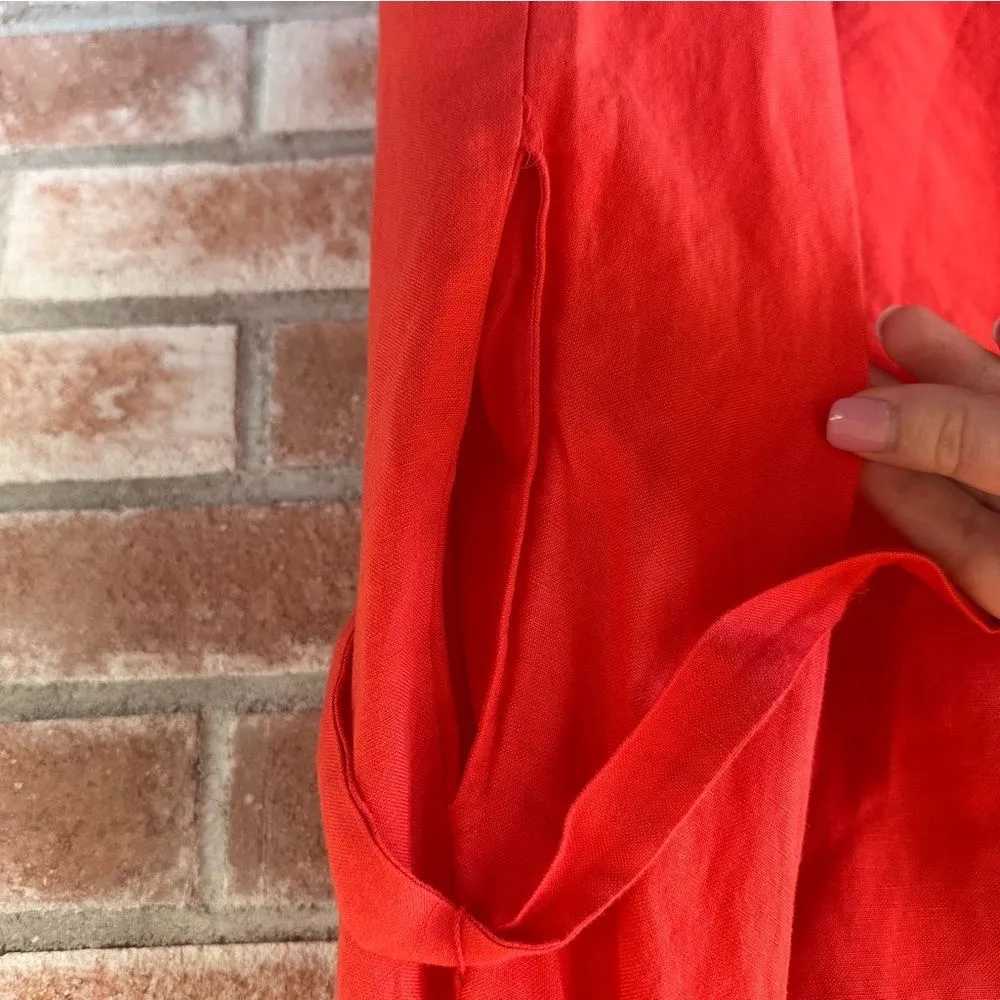 LOFT Flutter Sleeve Linen Blend Shift Dress Orange Red Belted Women’s Large NEW - Image 11