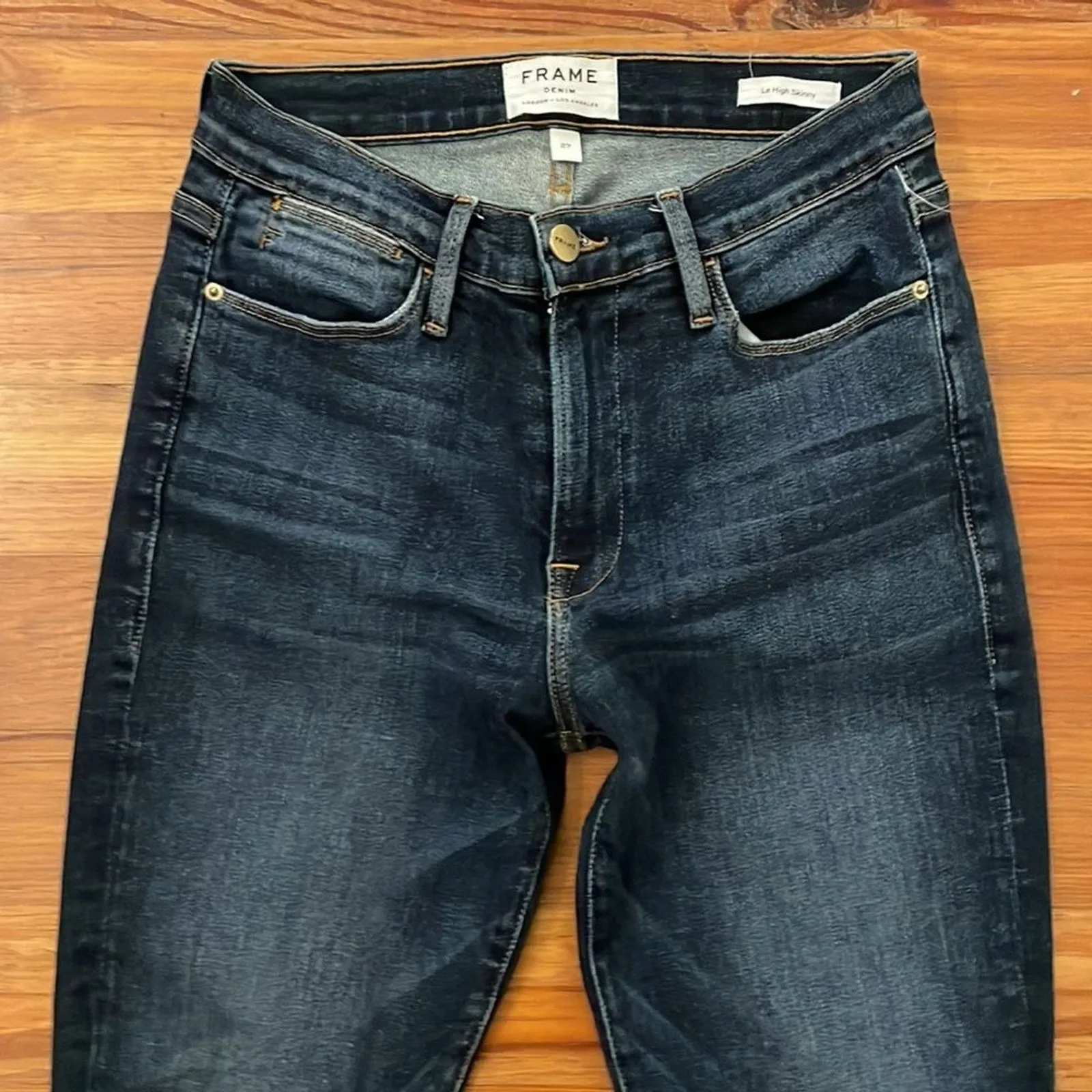 Frame Le High Skinny Denim Blue Jeans Womens 27 Distressed Dark Wash Raw Hem - Image 12