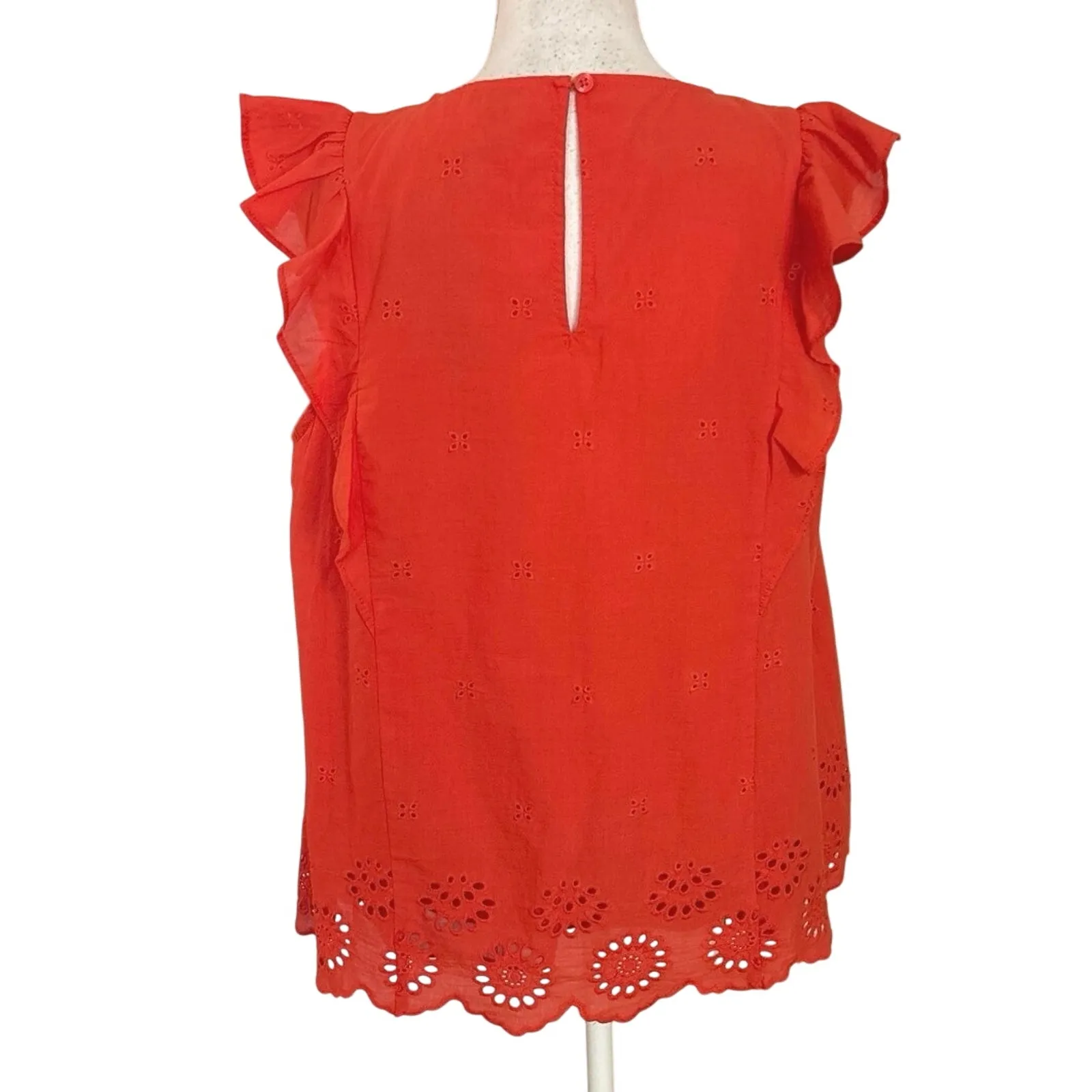 Kate Spade Size L Orange Eyelet Ruffle Top Blouse - Image 4
