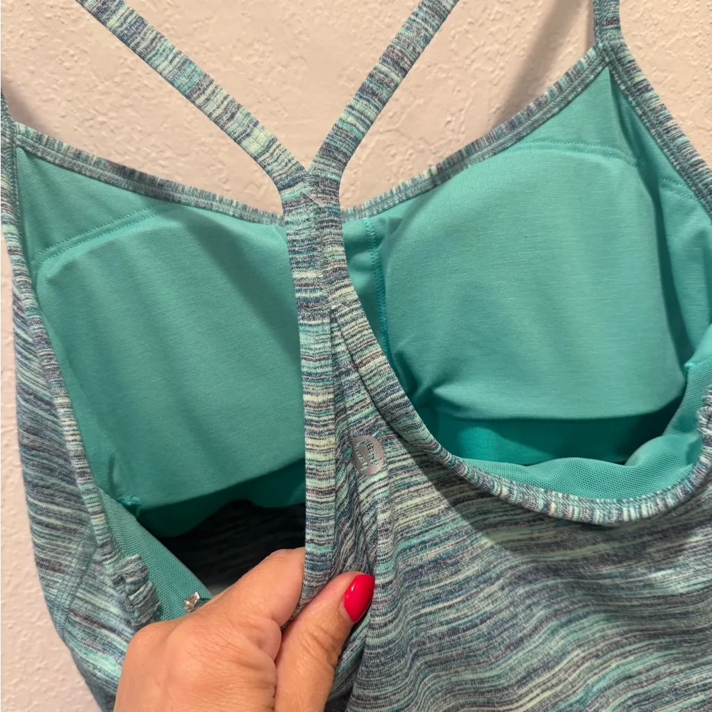LULULEMON Power Y Tank Top in Space Dye Camo Alberta Lake‎ Fresh Teal size 8 - Image 4