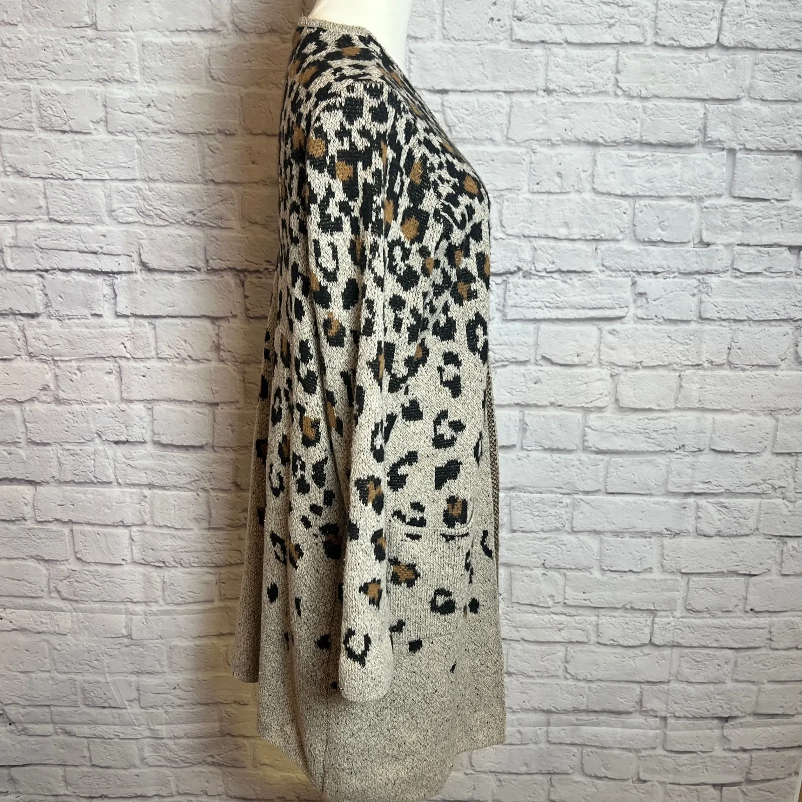 Fortune + Ivy Women L Beige Leopard Longline Open Cardigan Chiccore Neutralcore - Image 2