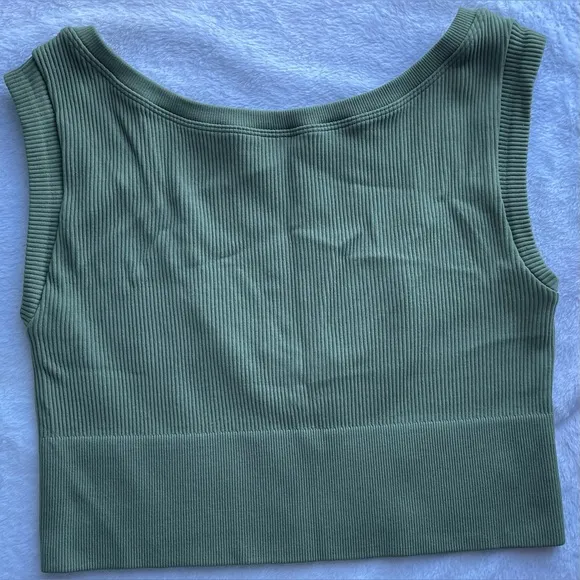 Sleeveless Ribbed Knit Top - Green - Image 2