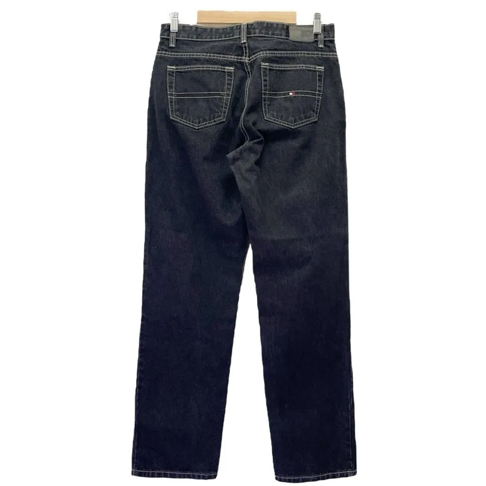 Tommy Hilfiger Vintage Y2K Black Wash Straight Leg Baggy Triple T Jeans Size 10 - Image 2