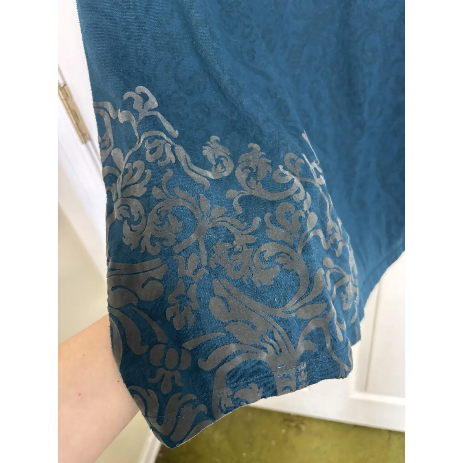 Velvet Burnout Teal Semi Sheer Long Sleeve Top Size XL Floral Paisley Comfy - Image 5