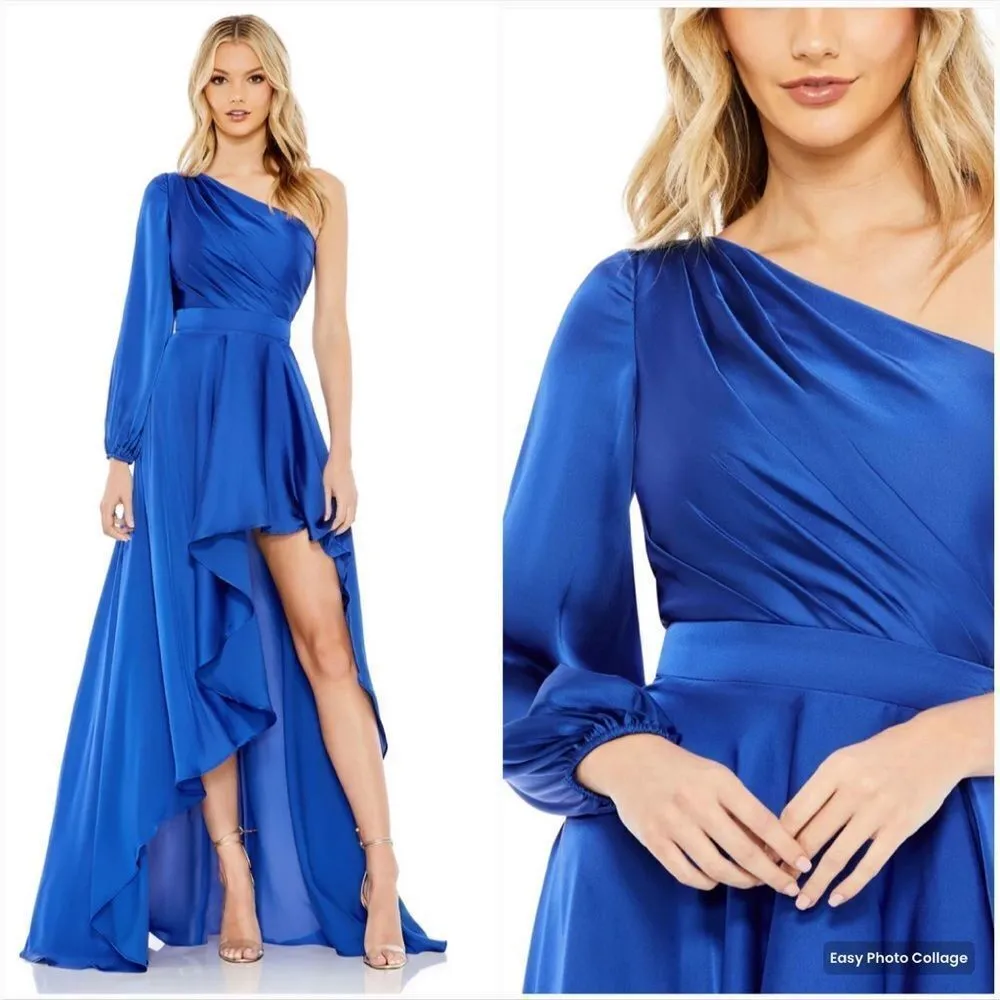 NWT Mac Duggal HIGH LOW ONE SHOULDER FLOWY GOWN Blue Size 6 49141 - Image 2