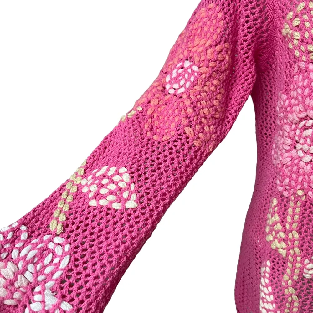 Sigrid Olsen Pink Floral Hand Knitted Pullover Sweater, Sz Medium - Image 8