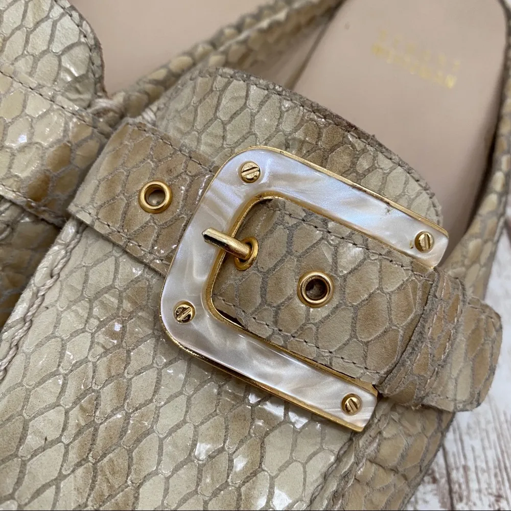Stuart Weitzman CIA Beige Snakeskin Mules Loafers - Image 13