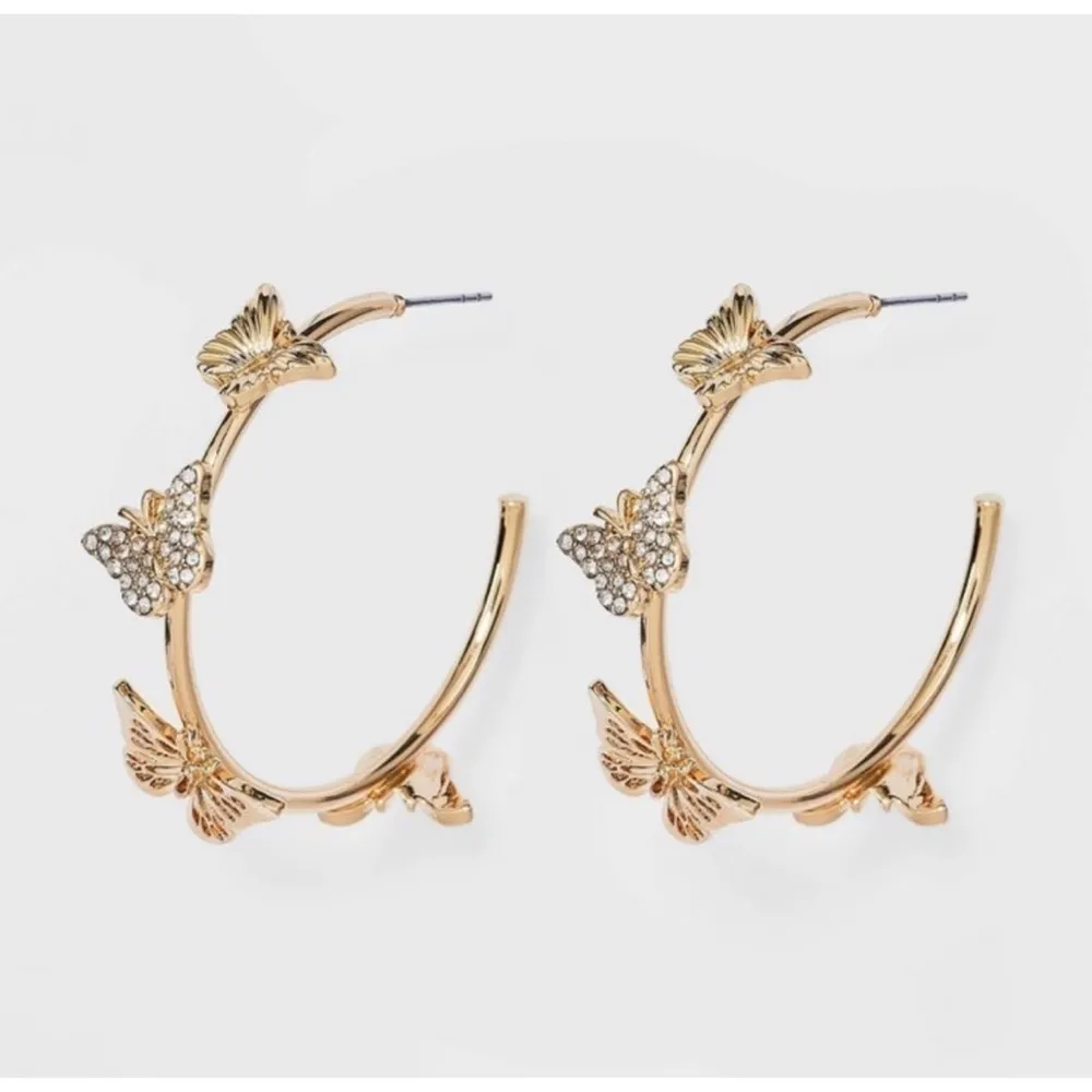 Sugarfix by BaubleBar Gold Crystal Rhinestone Butterfly Wing Hoop Earrings OS - Image 3