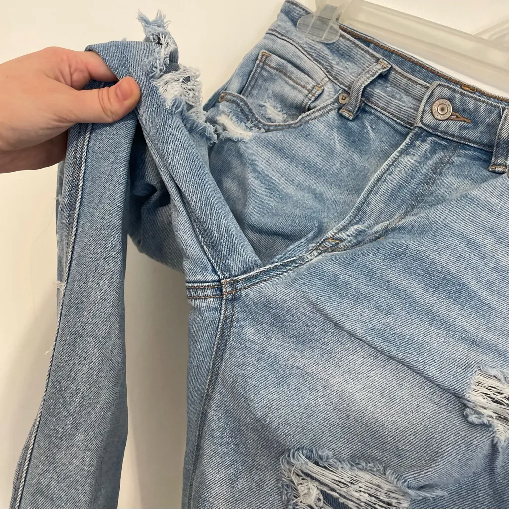 American Eagle  AE Stretch Ripped Mom Jean Light Wash High Waisted Distressed 2 - Image 12