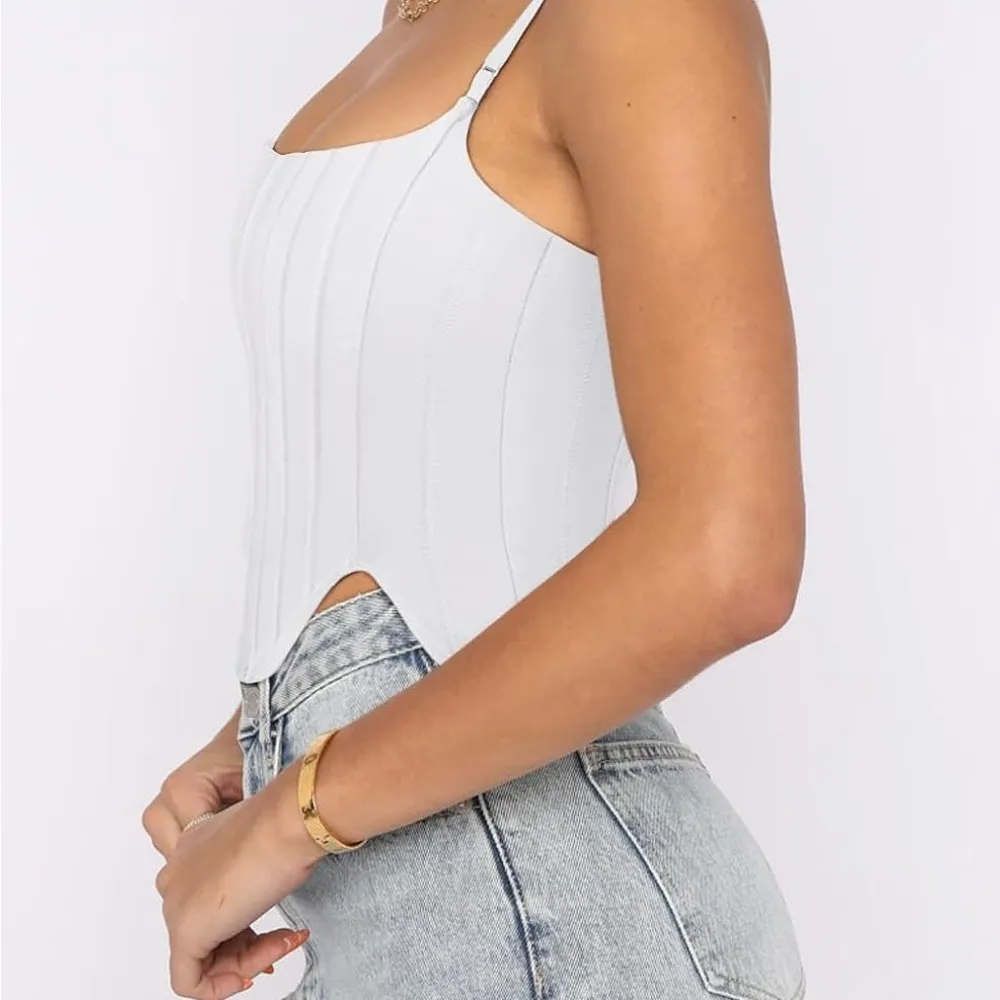 ReoRia Sexy Square Neck Trendy White Spaghetti Strap Corset Crop Top Sz L Size L - Image 4