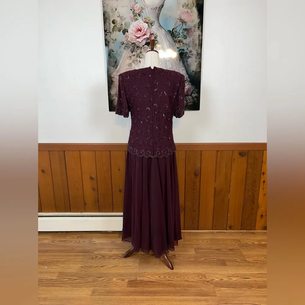 Gorgeous New Vintage 1980s Brilliante Beaded Mother of the Bride Dress! Purple Size XL - Image 4