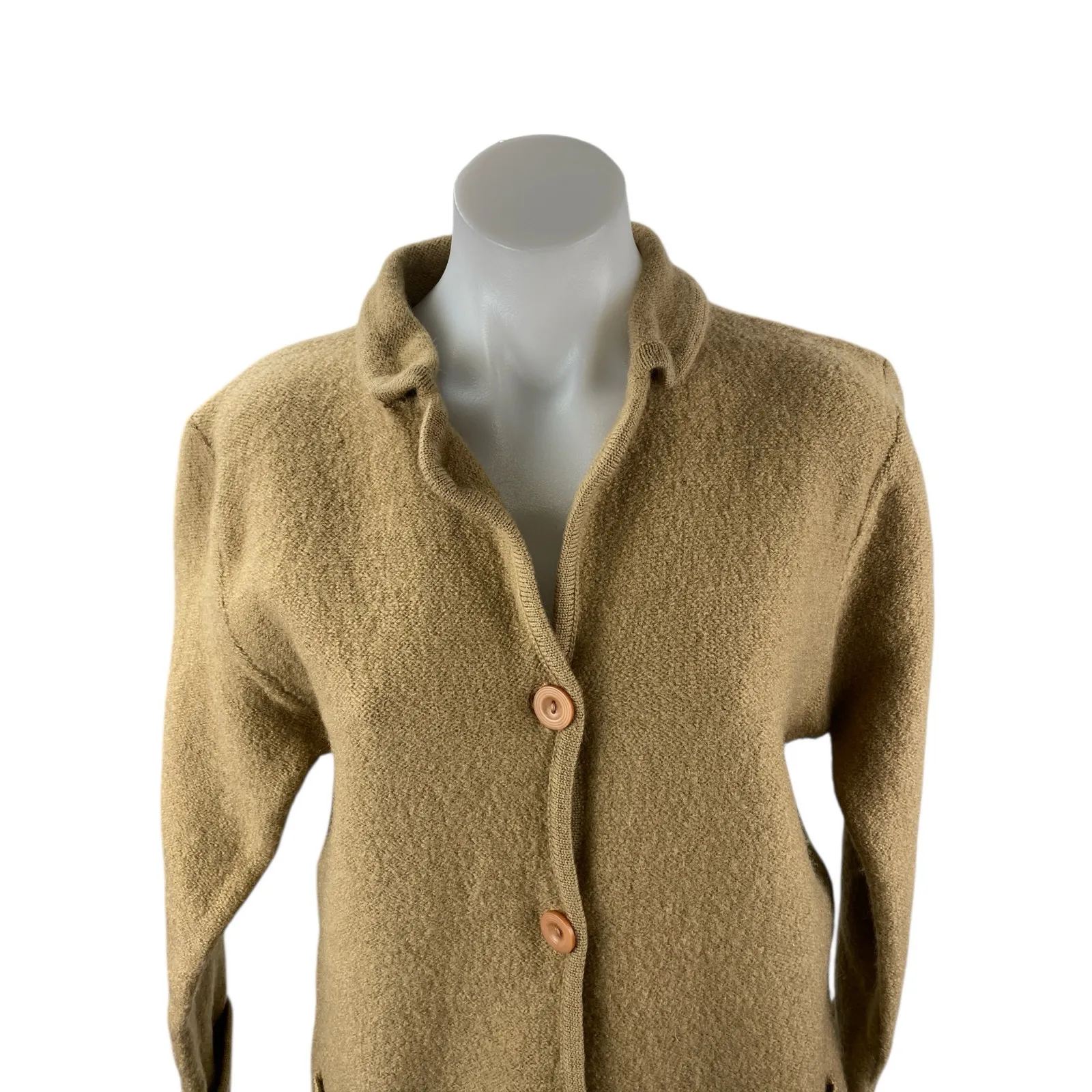 Sag Harbor Women's Tan Wool Long Sleeve Button Up Cardigan Sweater Top Size M - Image 2