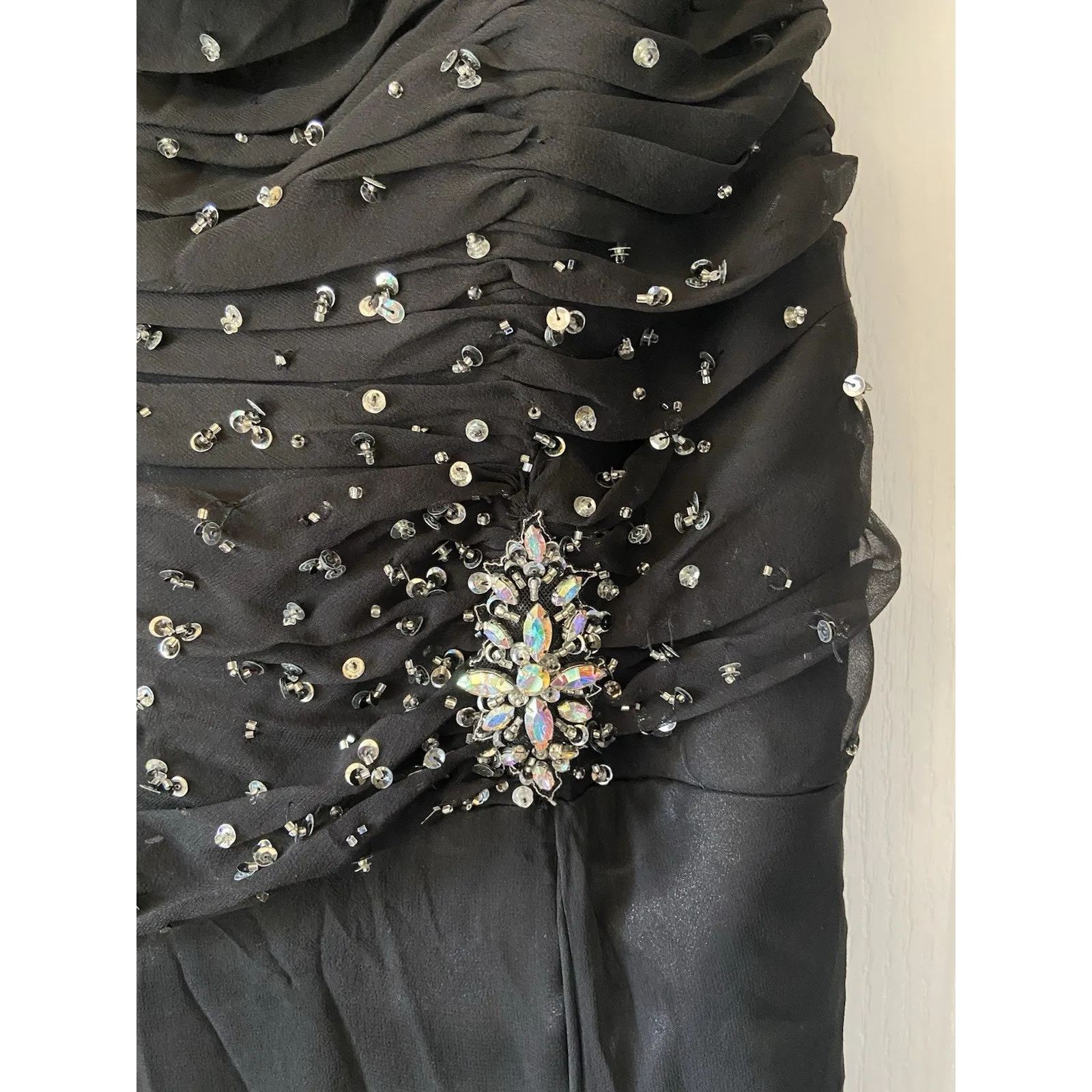 Alfred Angelo Black Sequin Encrusted Ruched Bodice Formal Gown Dress 16W NEW NWT - Image 4