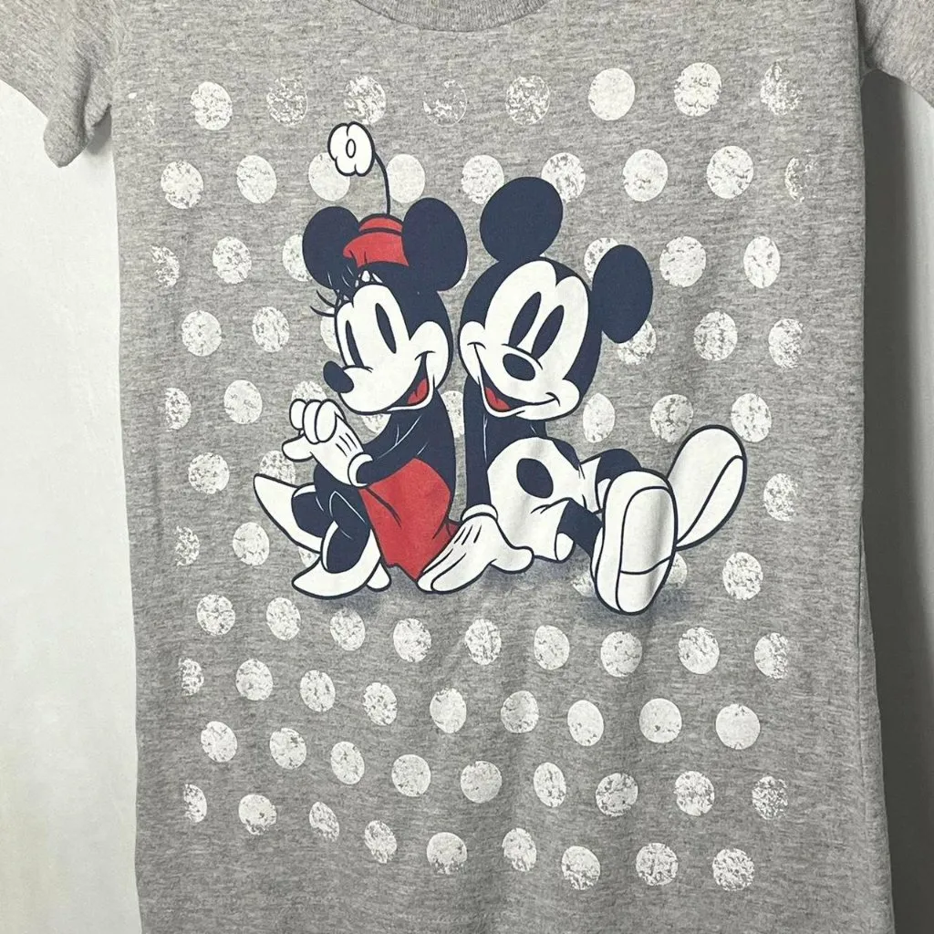 Disney Store Disney Mickey & Minnie grey and white polka dot tee U-line‎ Neck XS - Image 2