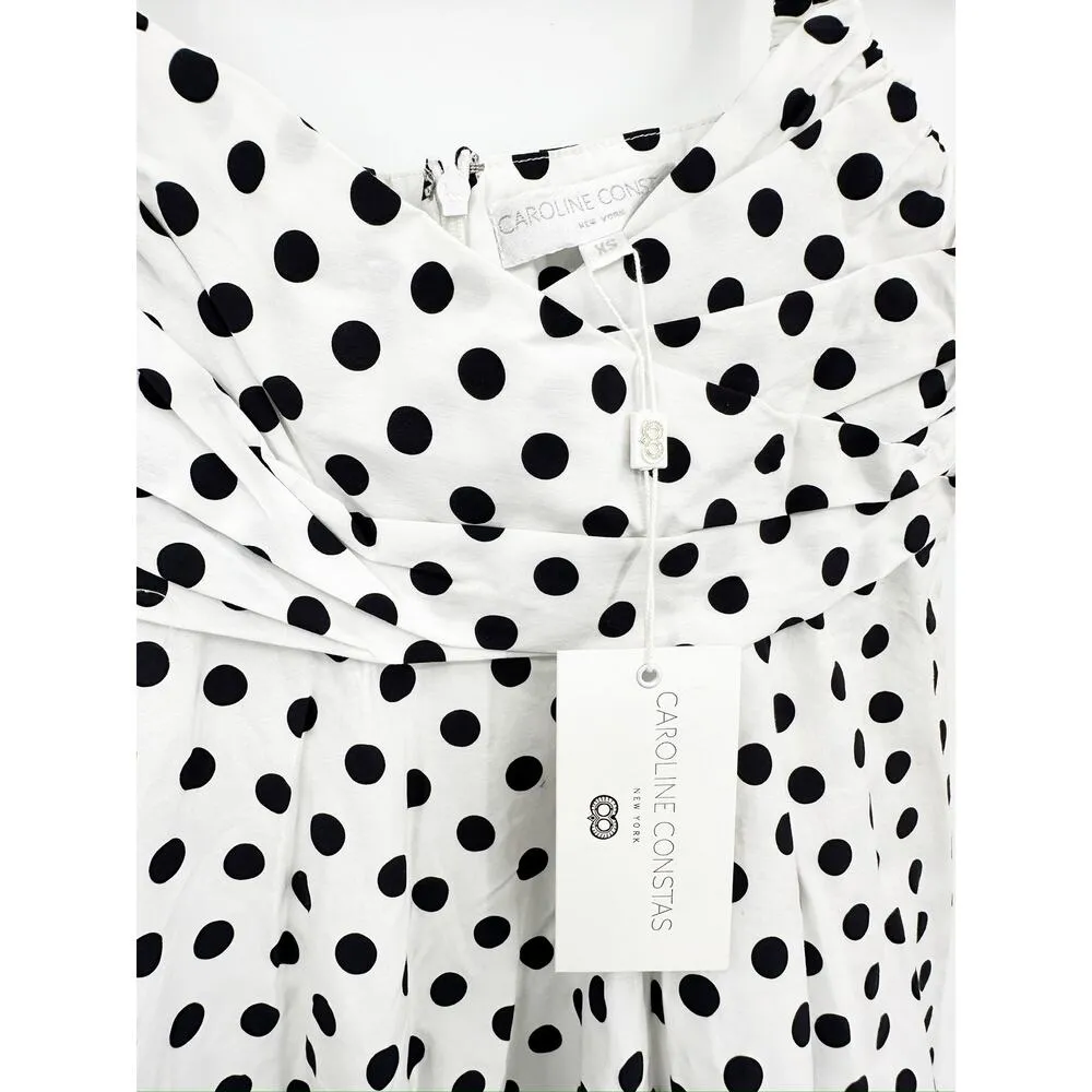 Caroline Constas Phoebe White Black Polka Dot Print Empire Midi Dress Size XS - Image 4