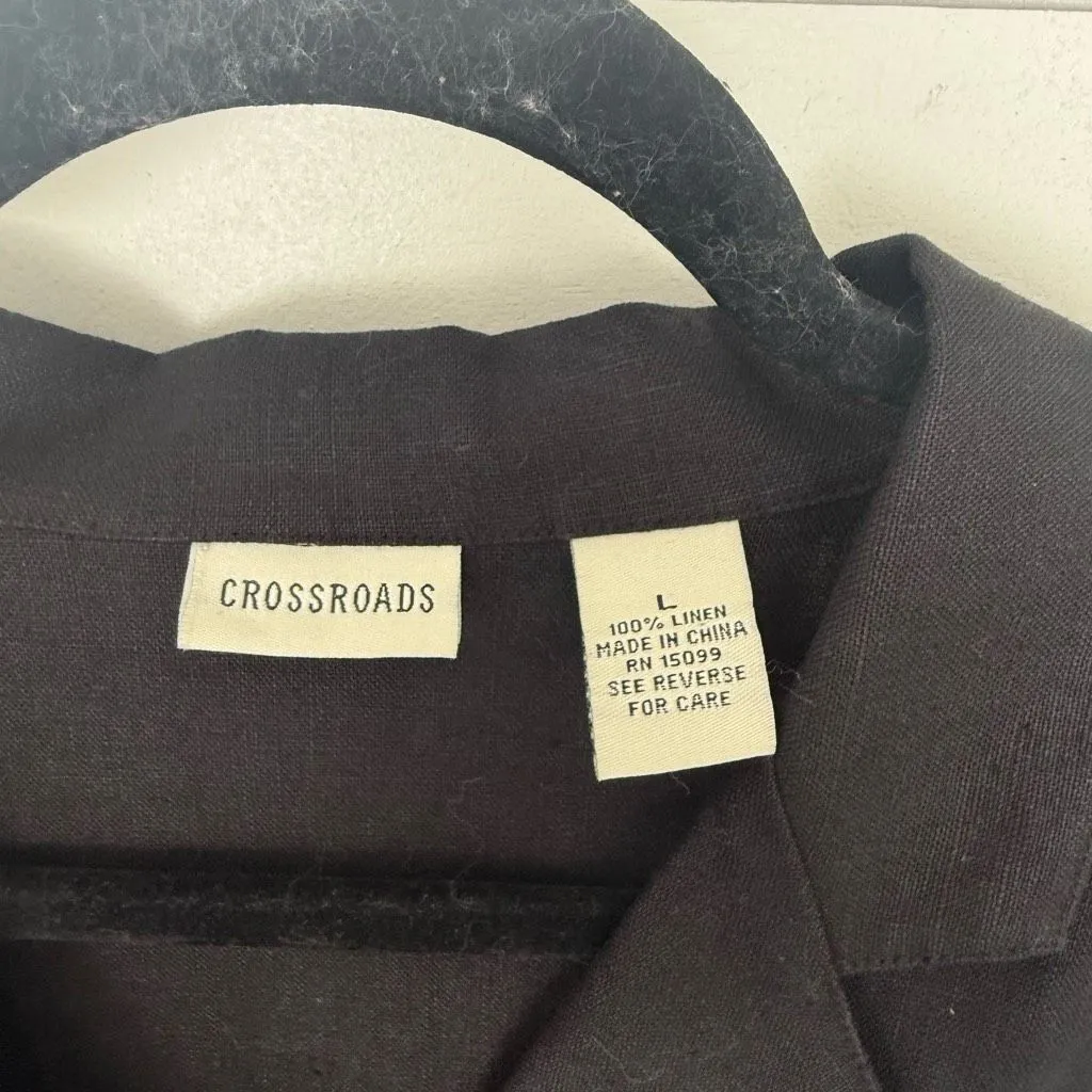 Crossroads Women’s Large Black 100% Linen LagenLook Top Blouse Minimalist - Image 2