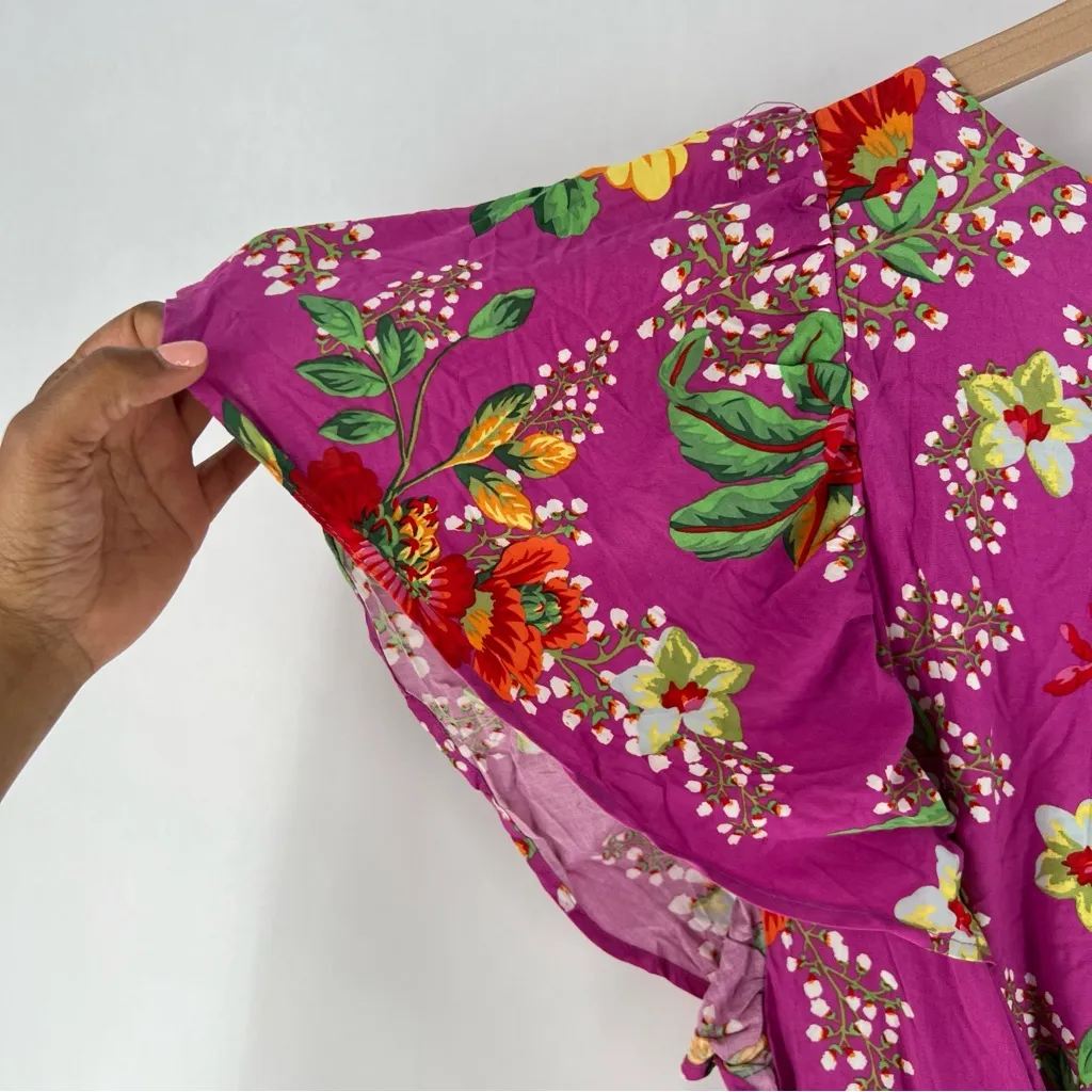 Rachel Zoe Floral Surplice V Neck Faux Wrap‎ Tie Waist Flutter Sleeve Blouse 2X - Image 5