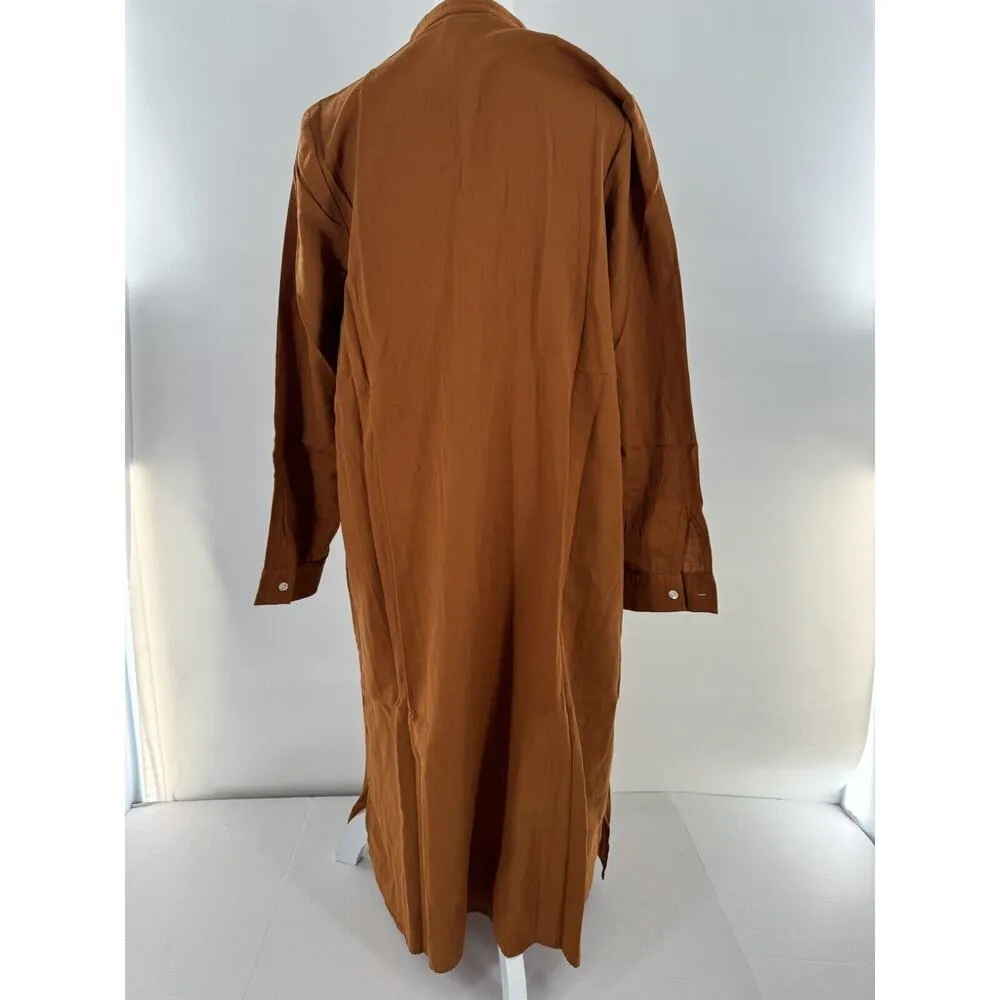 J.Jill Pure Linen Dress Sz S V-Neck Long Sleeve Lagenlook Copper Boho Beach NWT​ - Image 8