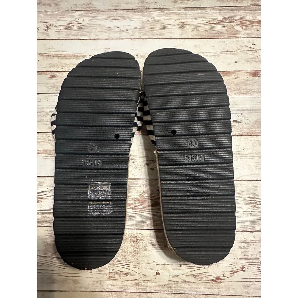 Qupid Black White Striped Slip On Sandals Slides Size US 9.5 EU 40 Slide Bow - Image 7