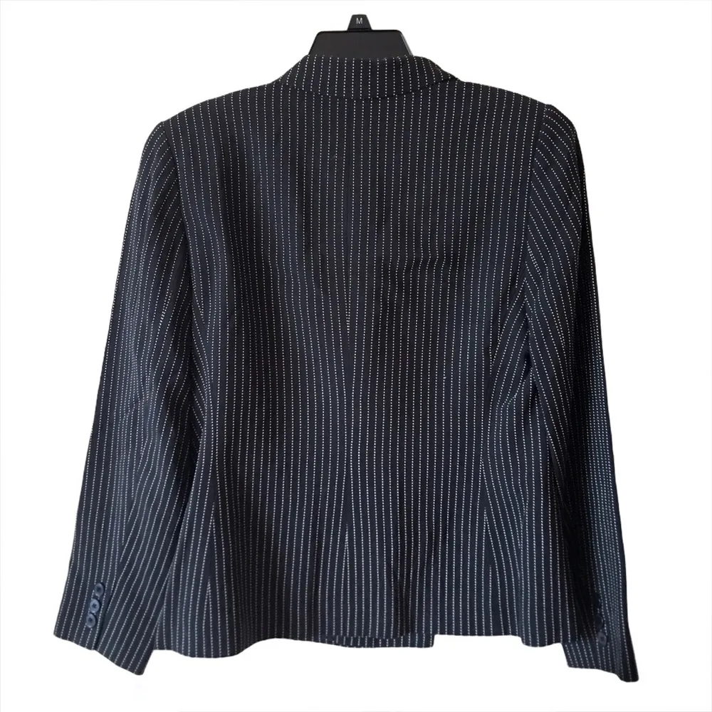 Linda Allard Ellen Tracy Suit Jacket Wool Blend Black Pinstripe Black Wo… - Image 2