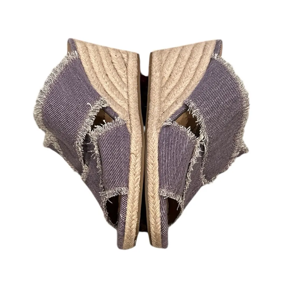 LUCKY BRAND MADGIE FRINGED OPEN TOE CANVAS WEDGE ESPADRILLE SANDAL SHOES 7.5 - Image 4