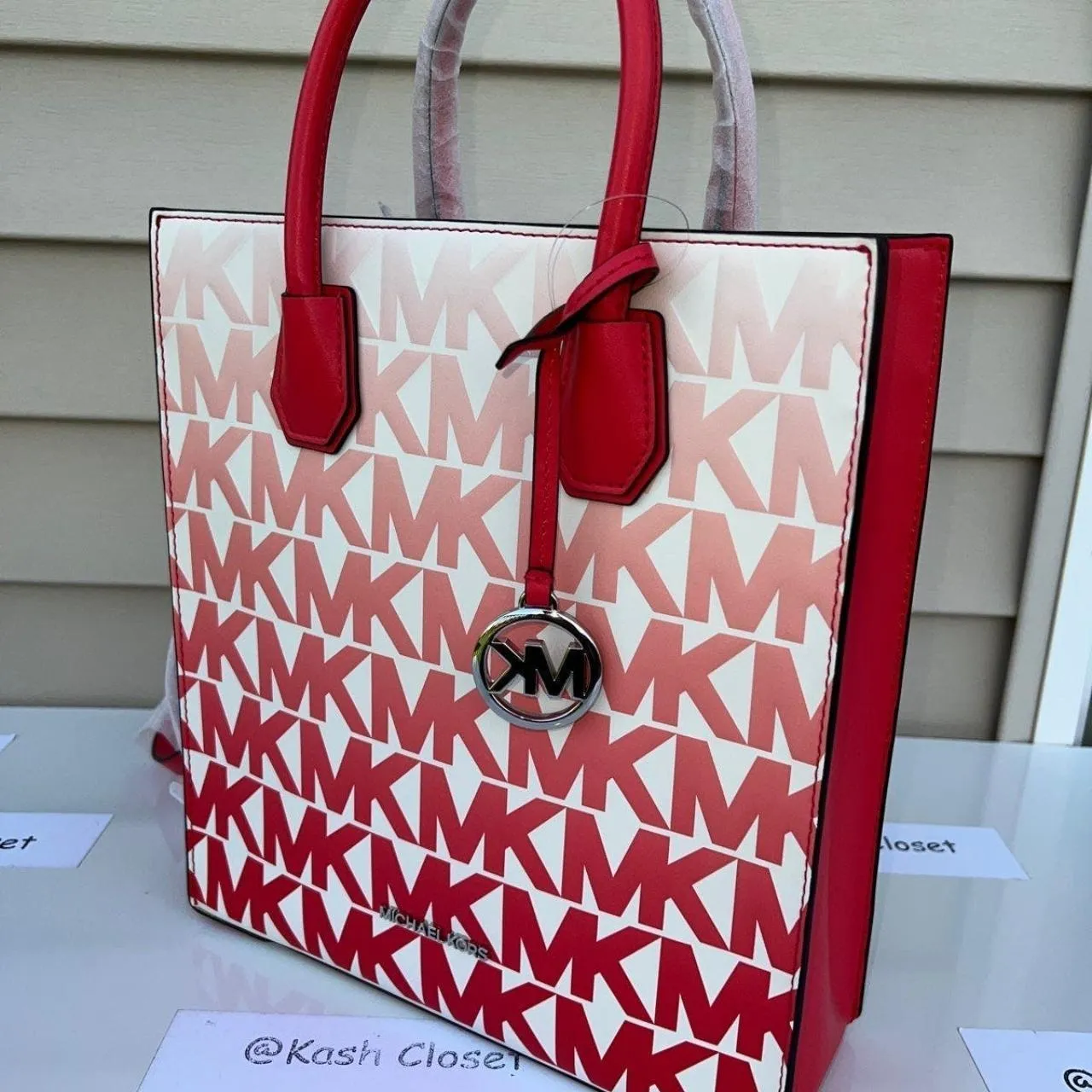 Coral Graphic Ombre Print Mercer Medium Leather Shopper Bag - Image 3