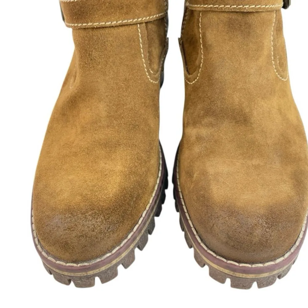 Manas Men's Brown Suede Leather Block Heel Buckle Strap Winter Snow Boots US 7.5 - Image 5