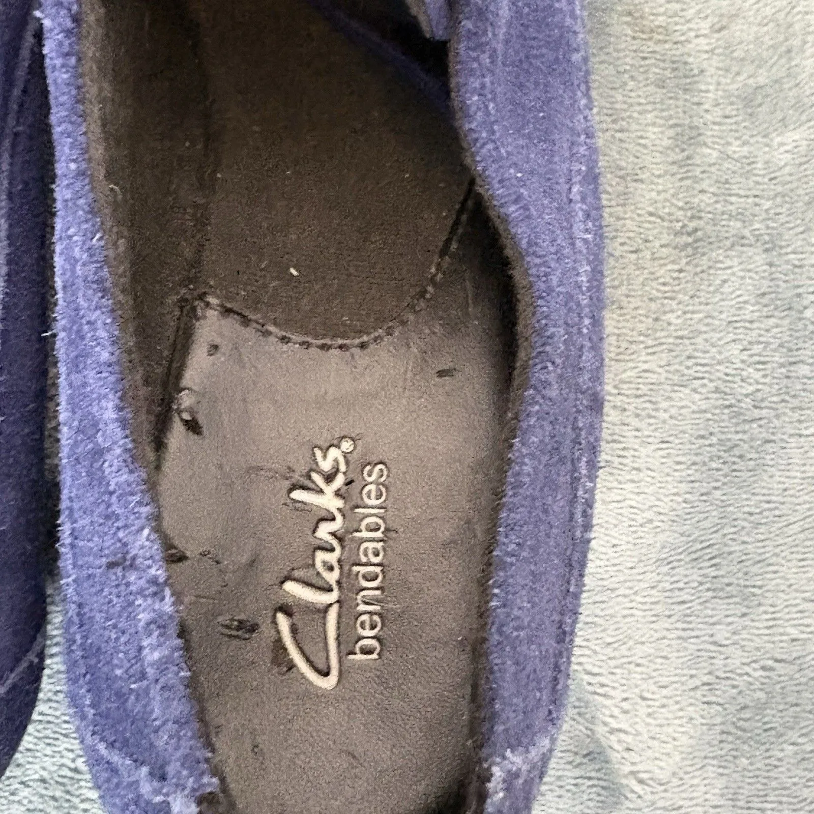 Clarks Bendables Oxford Shoes Block Heels Womens 5.5M Blue Suede Leather Lace Up - Image 11