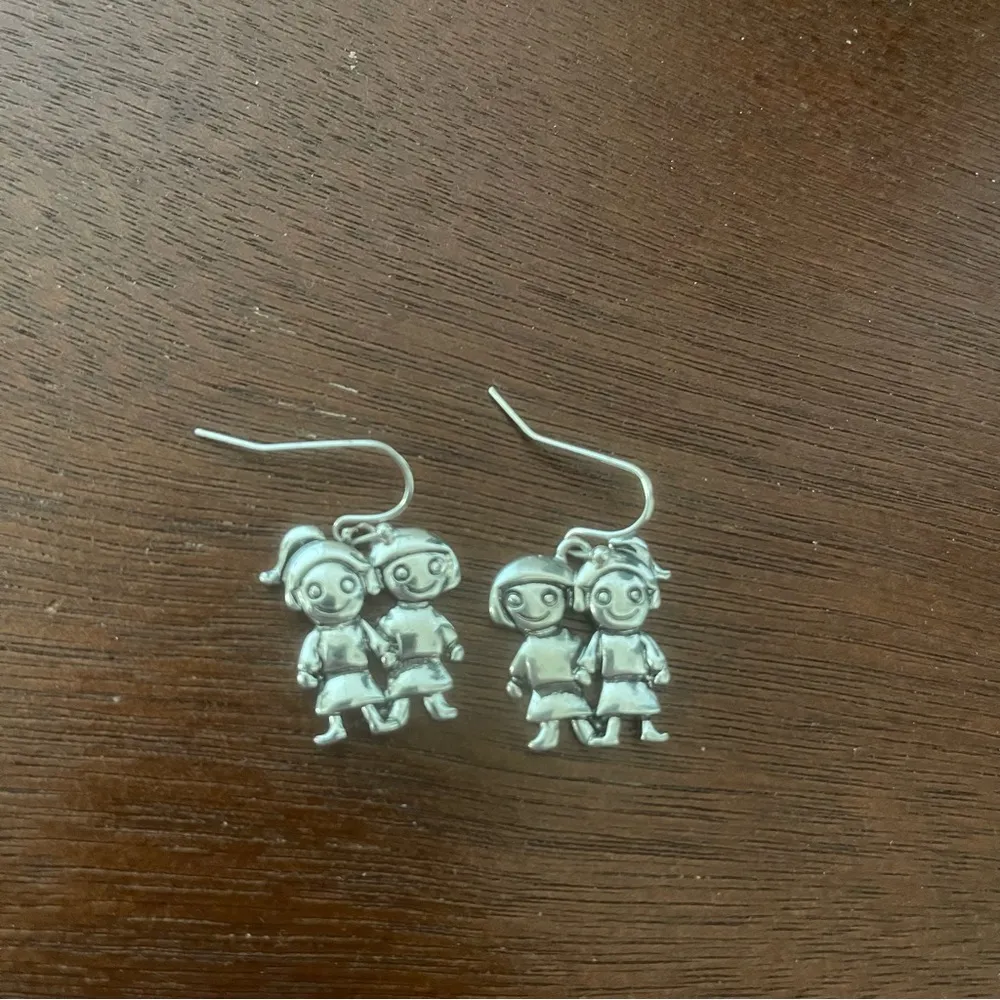 Silver Cartoon sisters forever siblings forever Earrings - Image 3