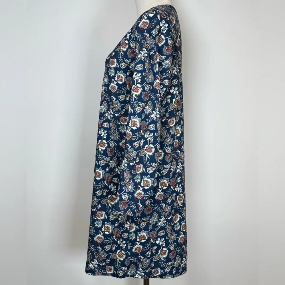 Lands End Blue And Burnt Orange Floral Cotton Dress Women’s Size MP (10-12) - Image 3