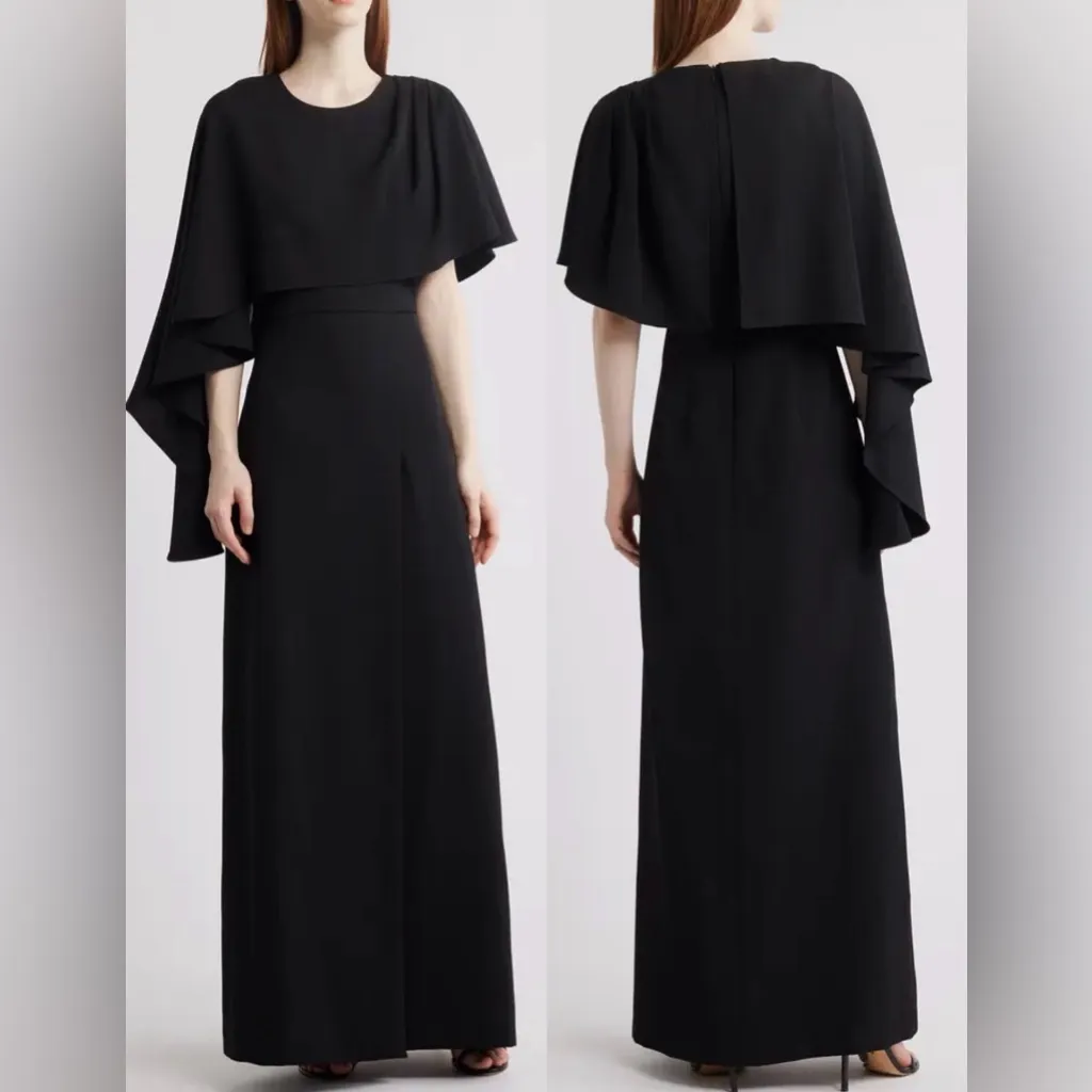 NEW Black halo Martine Asymmetric Cape Black Gown sz 4 - Image 2