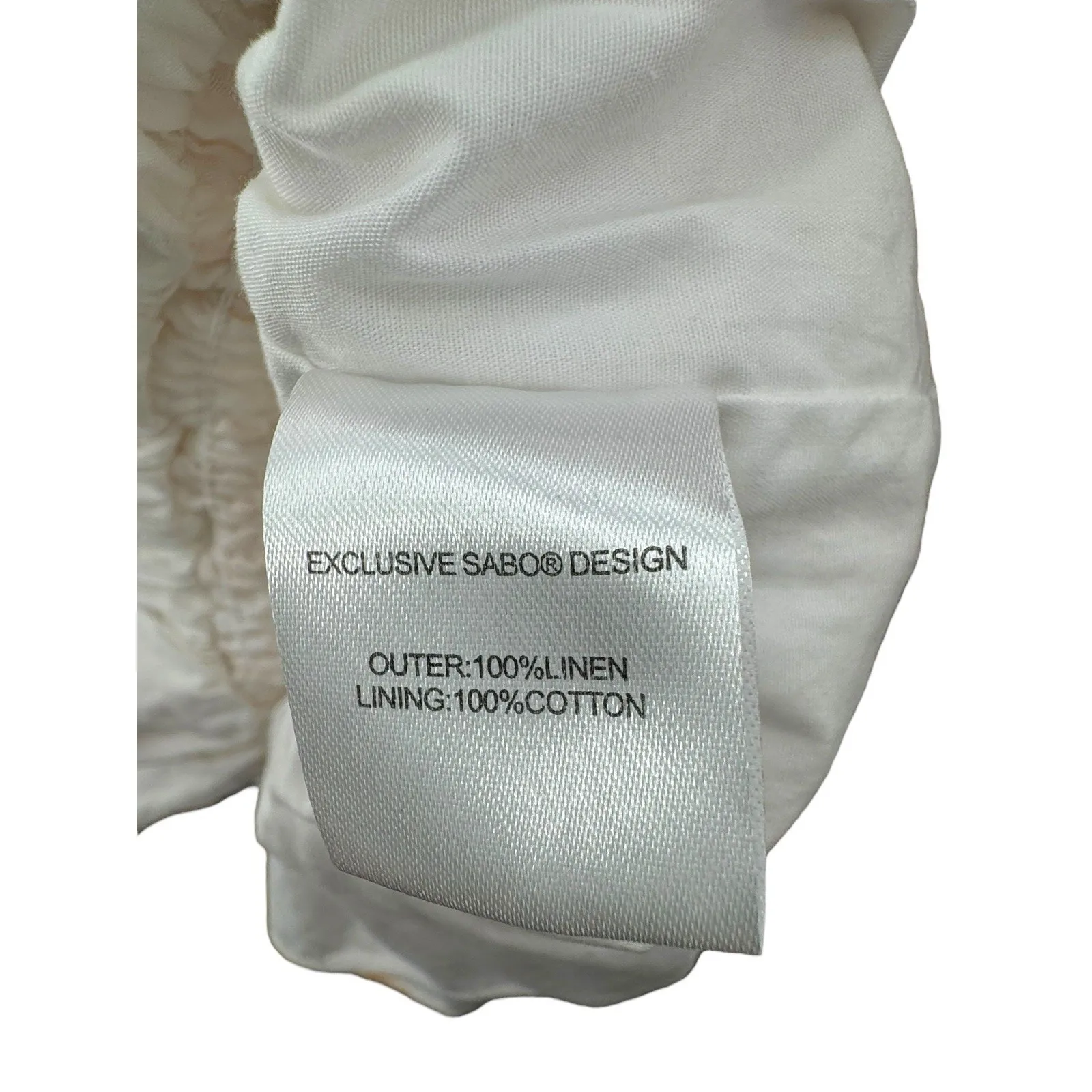 SABO LUXE‎ Camari Linen Dress Smocked Patterned Ruffle Hem White Beige Women's S - Image 12