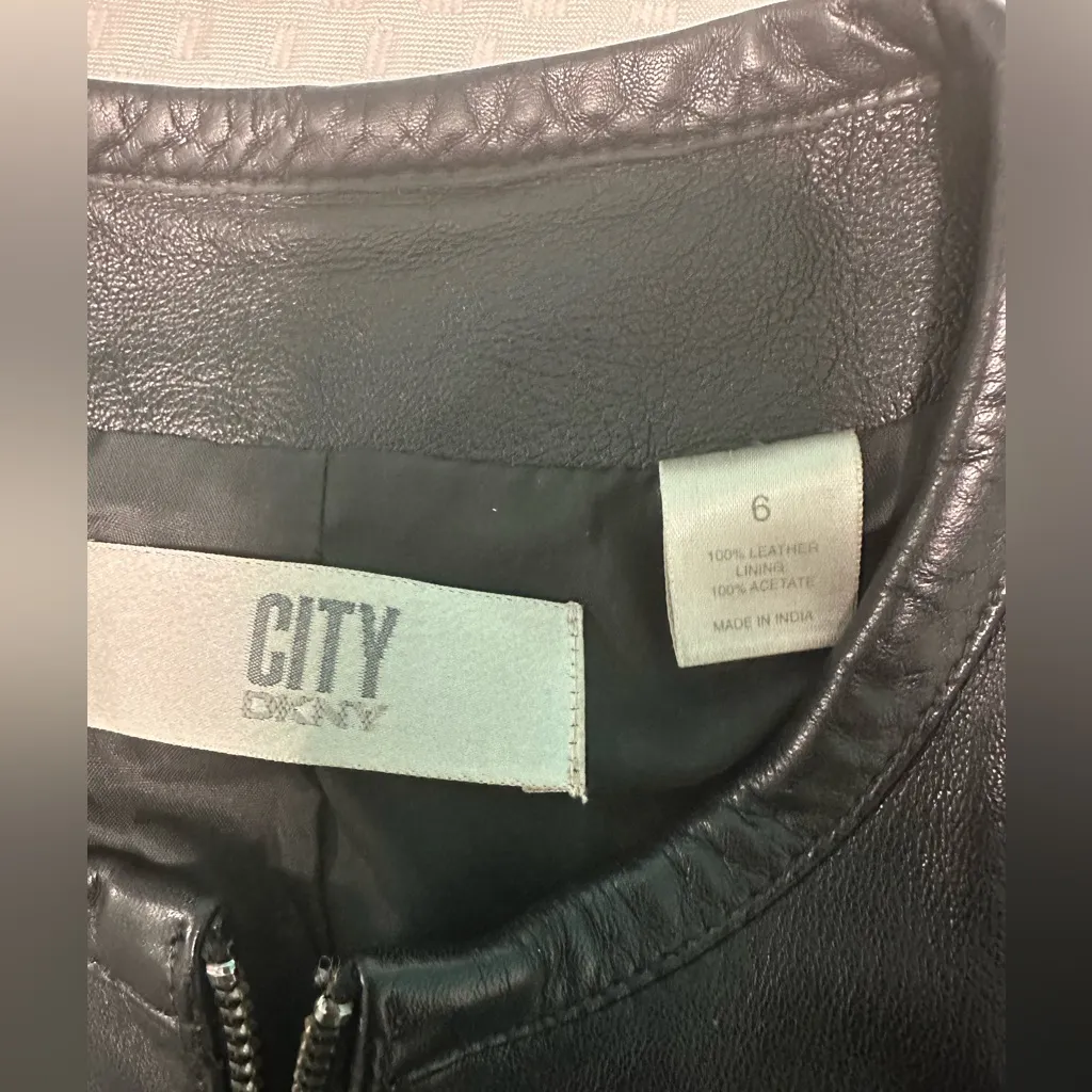 CiTY DKNY Black Leather women Jacket size 6 - Image 8