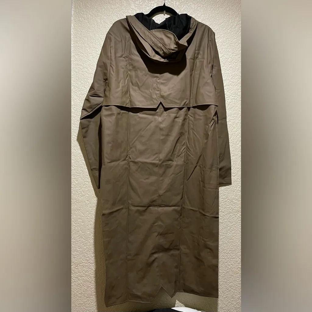 Rains NWT Women's Brown Wood Hooded Raincoat Longer Jacket Size L Size L - Image 5