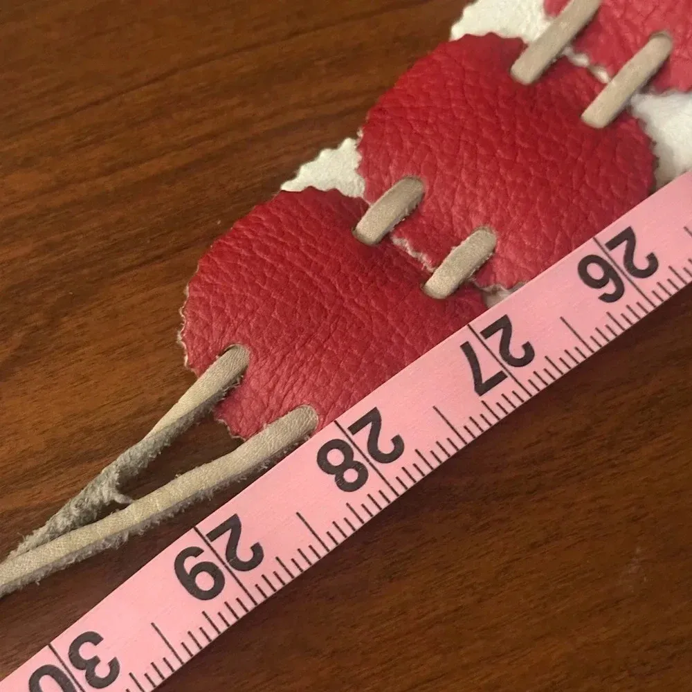 Vintage Handmade Leather Circle Belt – Red & White Boho Western Tie Belt | 70s - Image 4