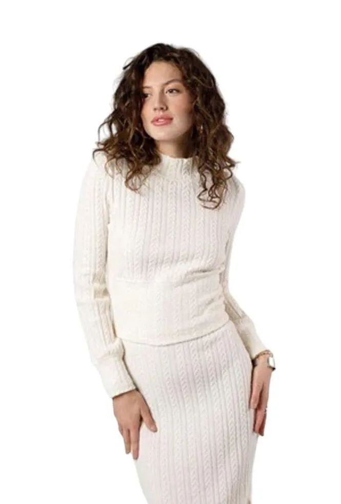 BAND OF THE FREE Raquel Black Ribbed Knit Cable Mock Neck Pullover Top NWT M - Image 10